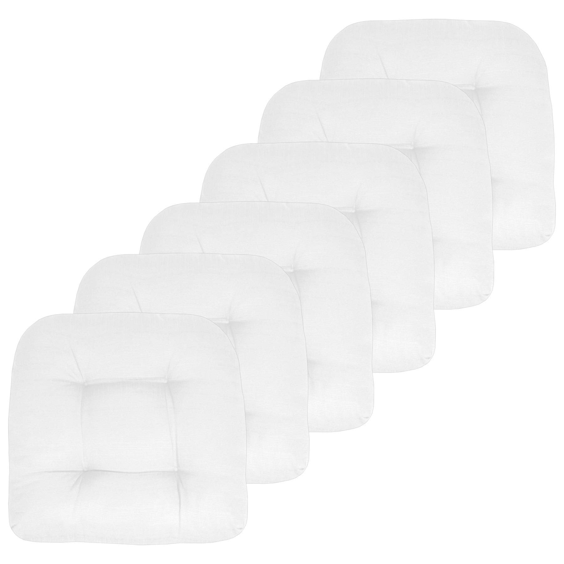Premium Outdoor Chair Cushions 19x19 Inch - 6 Pack Thick Tufted Patio Seat Covers with Fiber Fill - Water Resistant & Comfortable for Garden, Poolside, Deck, Porch Furniture - Sweet Home Collection (White)