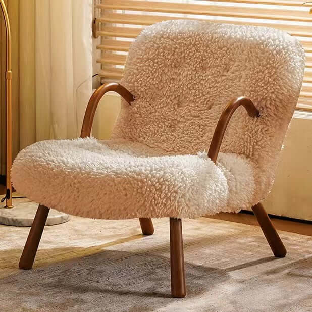White/Khaki/Gray Boucle Sherpa Upholstered Rocking Chair - Solid Wood Accent Chair in Walnut Finish | Perfect for Living Room, Nursery & Cozy Reading Nook