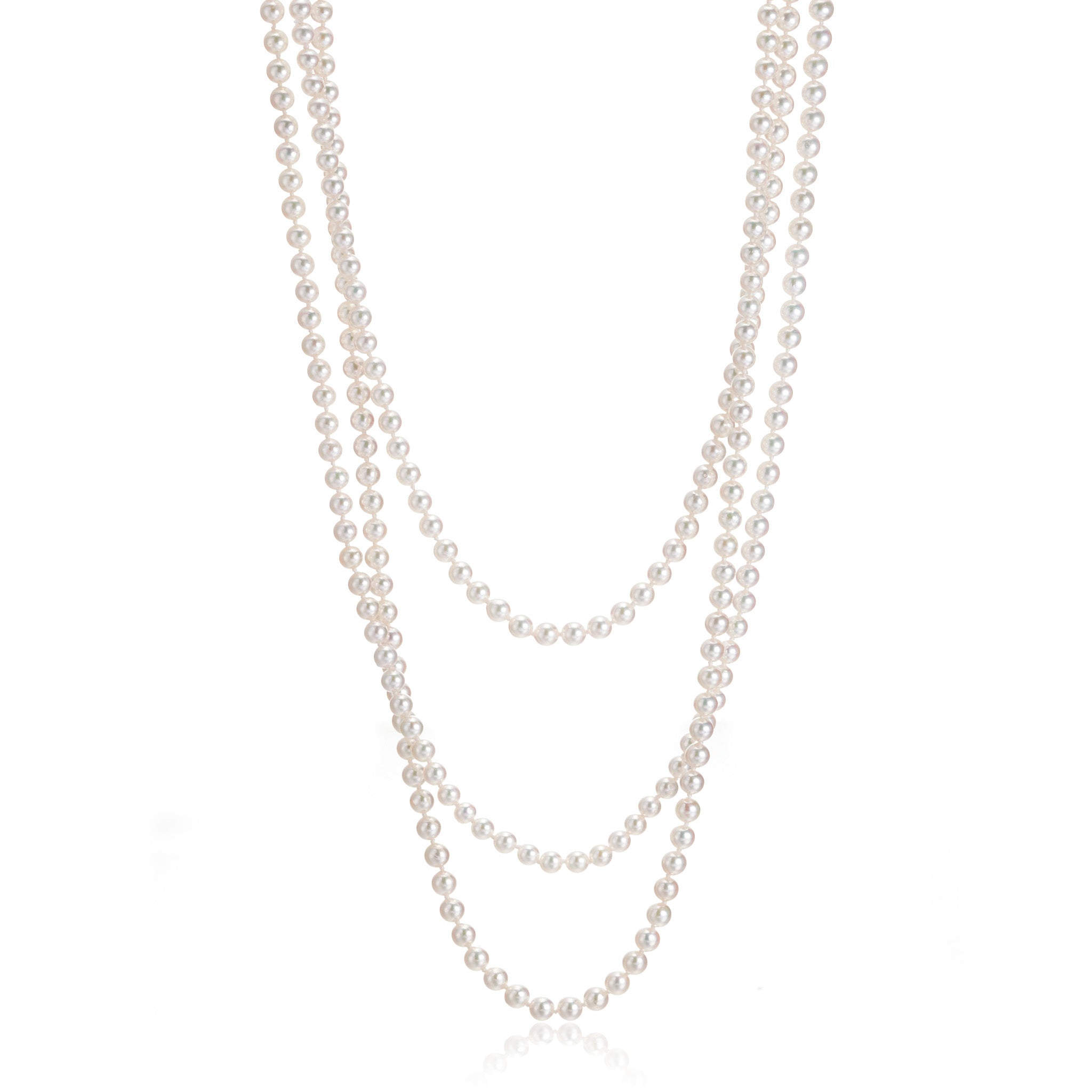 4mm White Akoya Pearl Rope Necklace - Elegant Pearl Jewelry for Women, Perfect for Weddings, Parties & Special Occasions