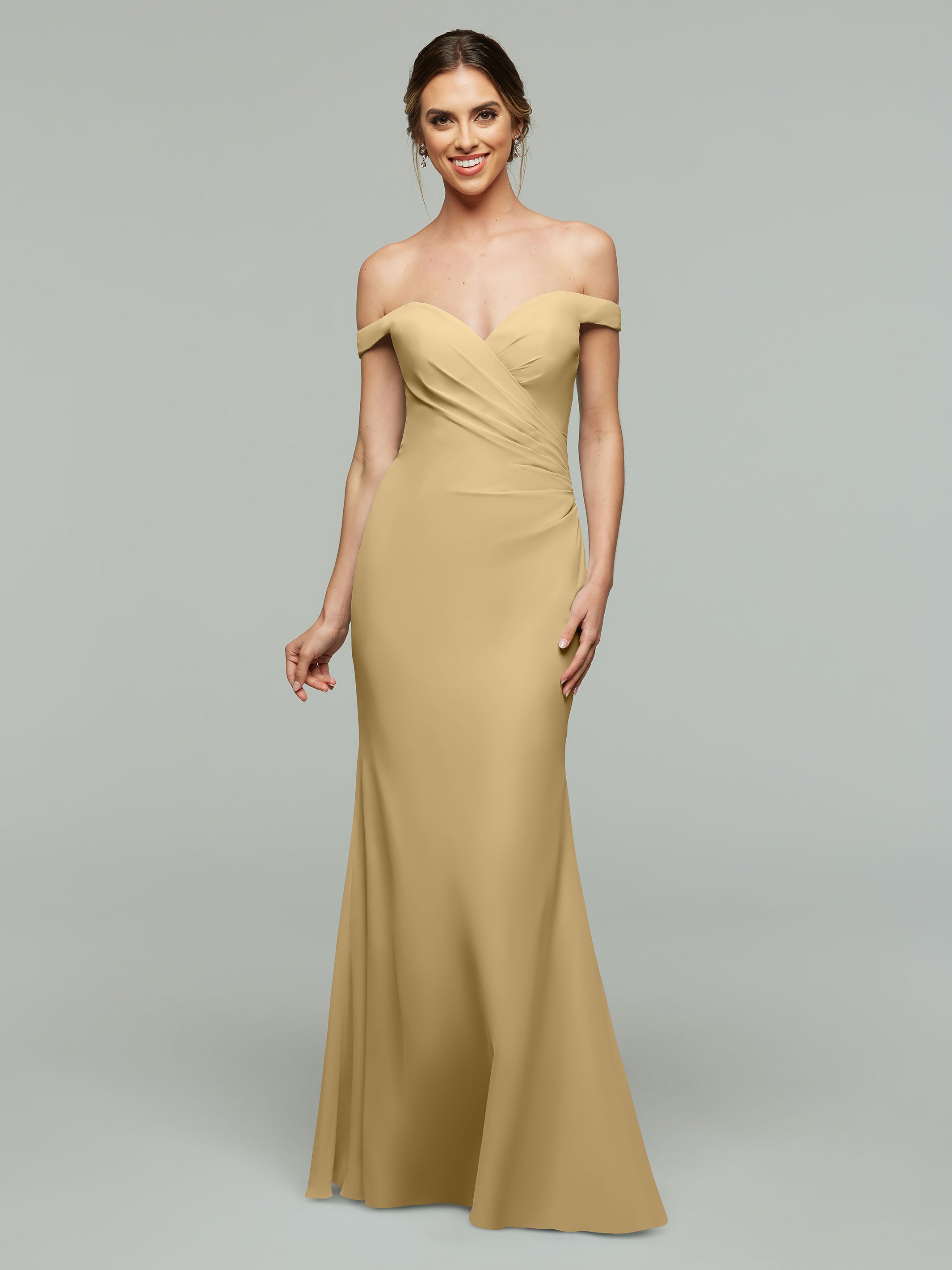 Elegant Off-the-Shoulder Chiffon Bridesmaid Dress with Fit & Flare Silhouette | Perfect for Weddings, Prom & Formal Events