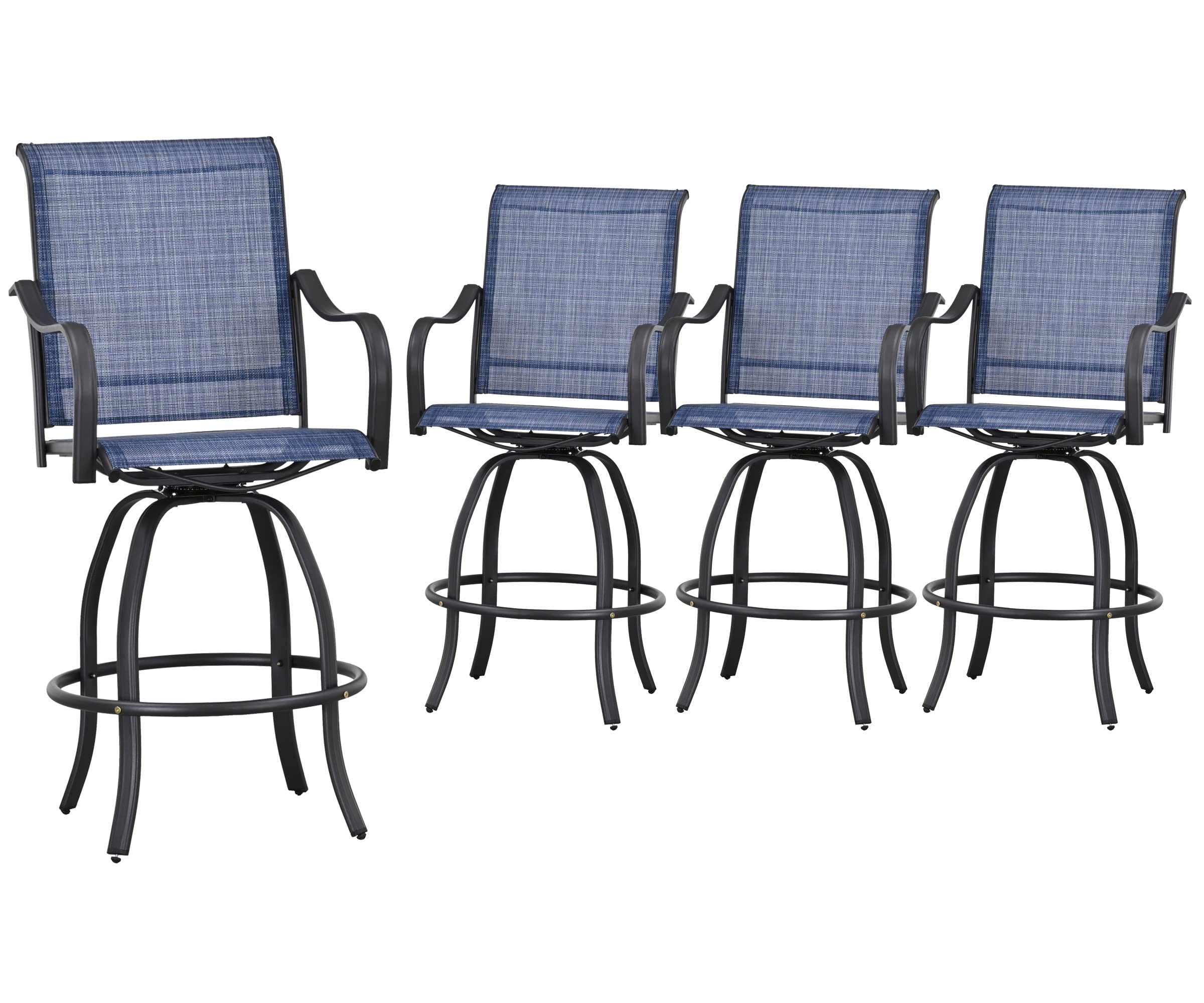4-Pack Patio Swivel Bar Stools - Outdoor High Bistro Height Chairs, All-Weather Garden Dining Furniture (Blue) - Perfect for Backyard, Deck, Poolside & Outdoor Entertaining