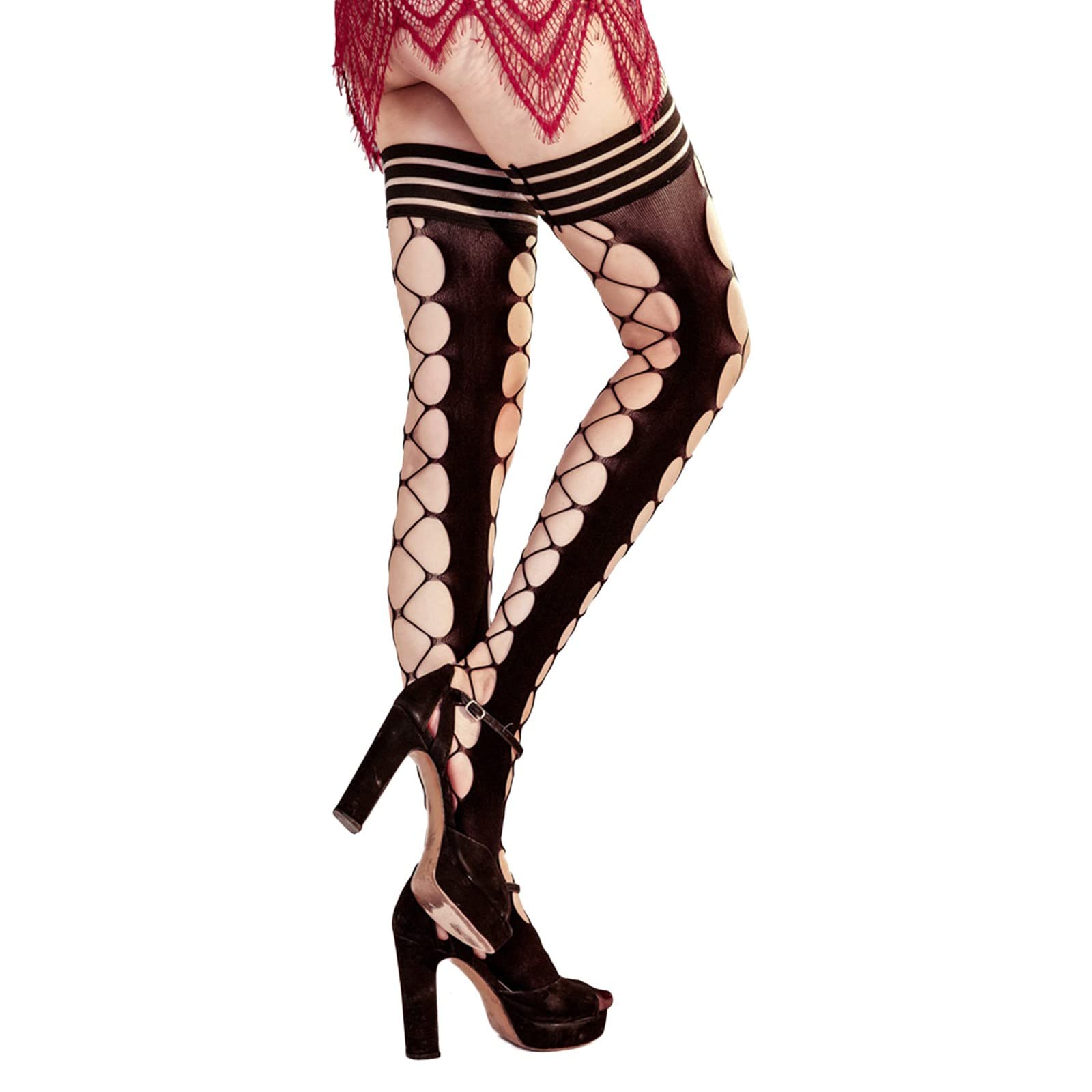 Sexy Lace Fishnet Stockings for Women - Over The Knee Long Stockings, Stretchable & Comfortable Lingerie - Perfect for Date Night, Cosplay & Boudoir Photography