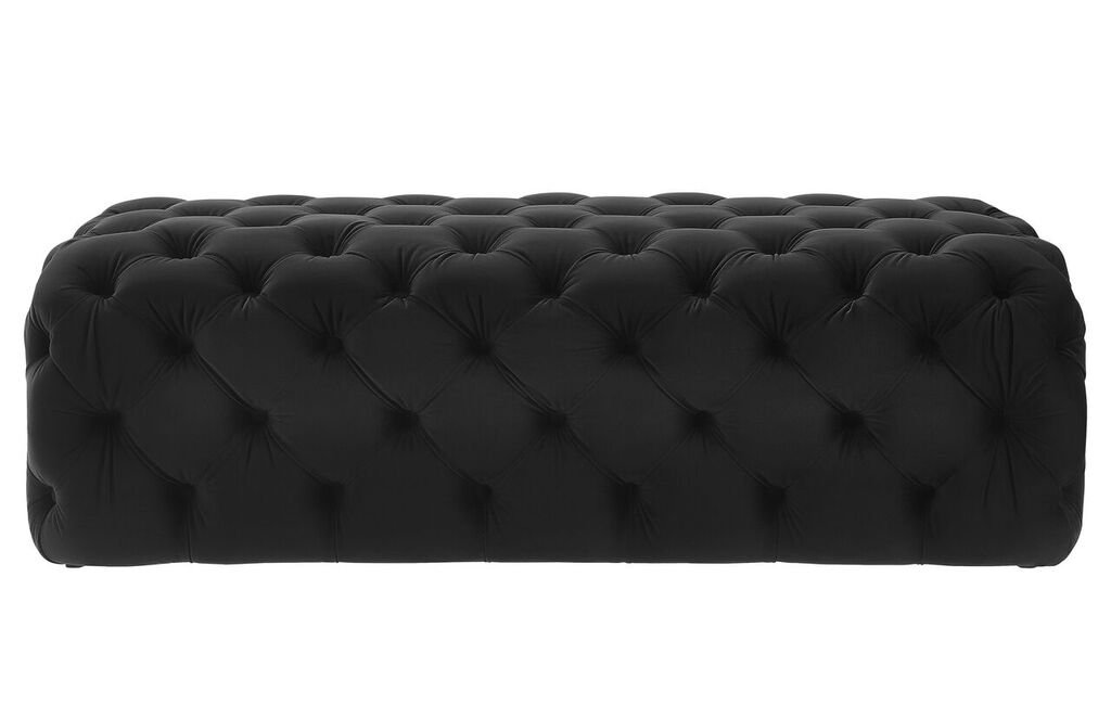 TOV Furniture Kaylee Collection Modern Velvet Upholstered Button Tufted Ottoman - Large Living Room Footrest Stool, Black - Perfect for Home Decor, Lounge Seating & Coffee Table Companion