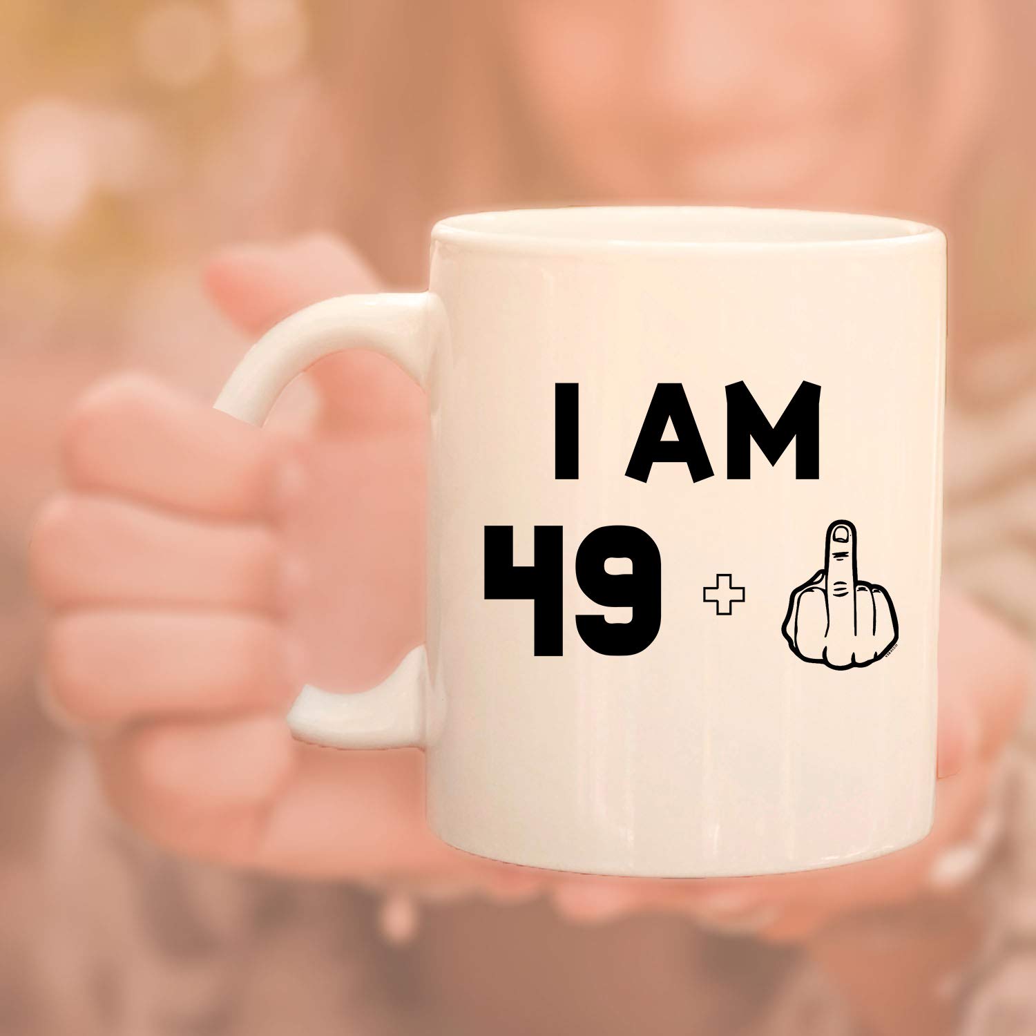 Veracco I'm 49+1 Middle Finger Ceramic Coffee Mug - Funny 50th Birthday Gift for Men & Women - Fifty and Fabulous Novelty Cup (White) - Perfect for Office Pranks, Retirement Parties & Milestone Celebrations