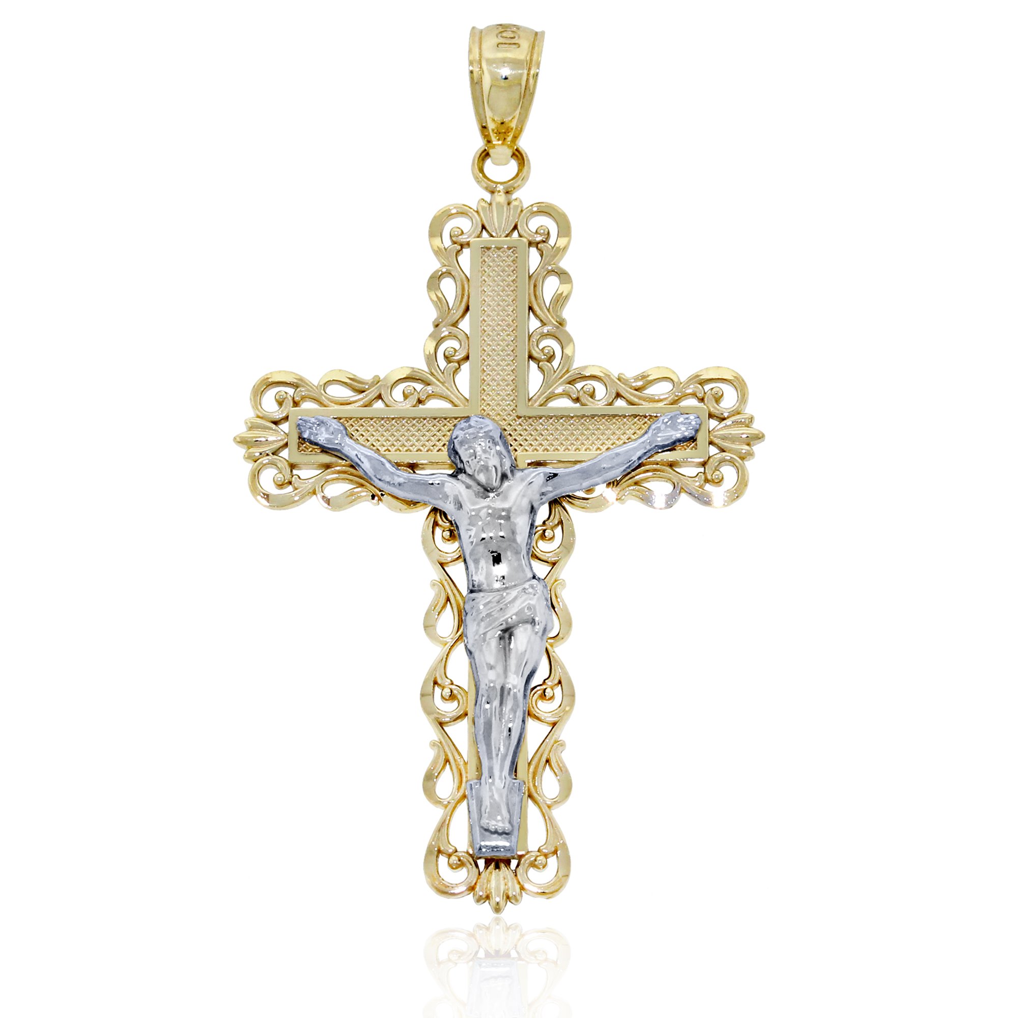 10K Solid Gold Men's Crucifix Cross Pendant Necklace - Religious Jewelry for Men, Gift for Baptism, First Communion & Confirmation - Perfect for Church, Weddings & Everyday Wear