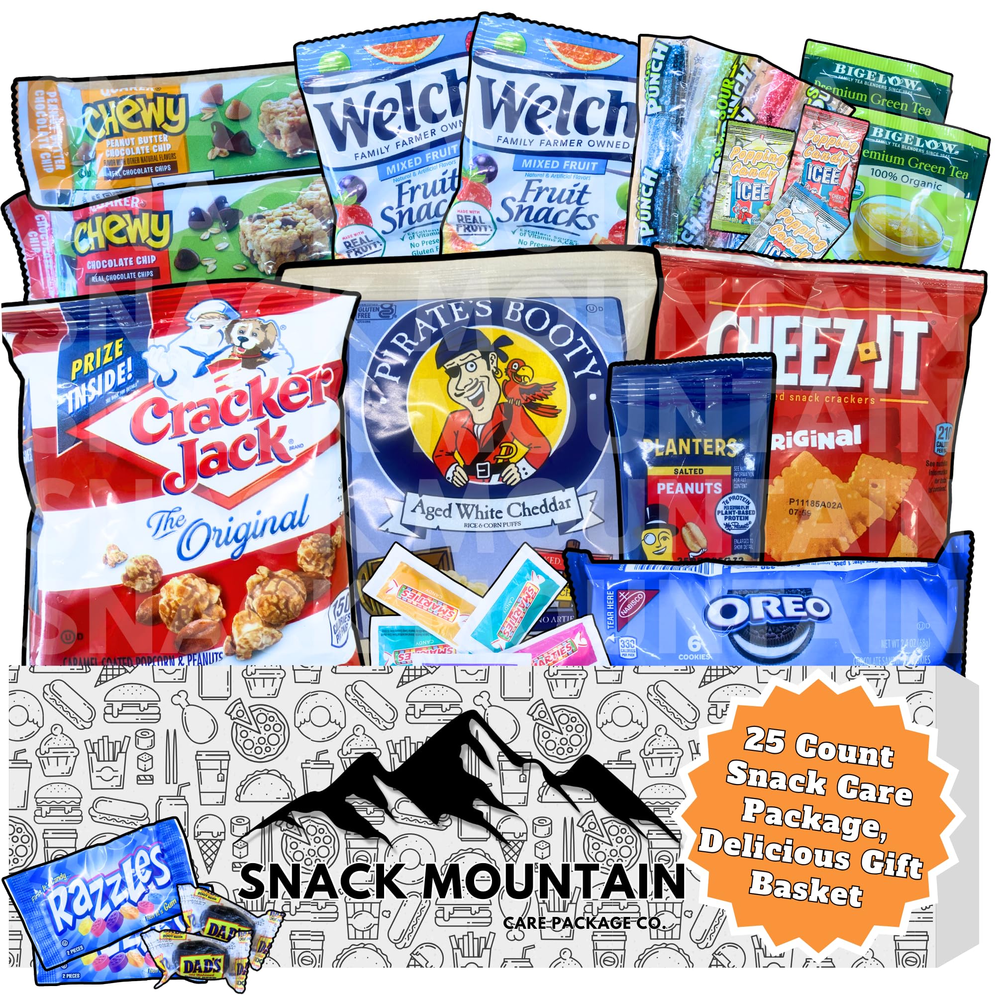 Snack Mountain Gift Box (25 Count) - Variety Pack of Individually Wrapped American Candies & Snacks for Kids, Birthday Parties, Office, College Students, Get Well Gifts, Easter Basket Stuffers - Perfect for Back to School, Care Packages & Holiday Celebrations