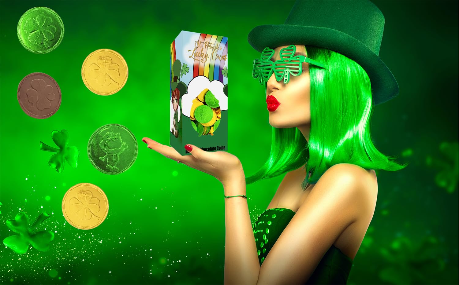 Premium Belgian Nut-Free Milk Chocolate Coins - 2 Pounds Saint Patrick's Day Shamrock Leprechaun Green & Gold Chocolate Coins (Approx. 180 Pieces), Kosher Certified | Perfect for St. Patrick's Day Gifts, Party Favors & Holiday Treats