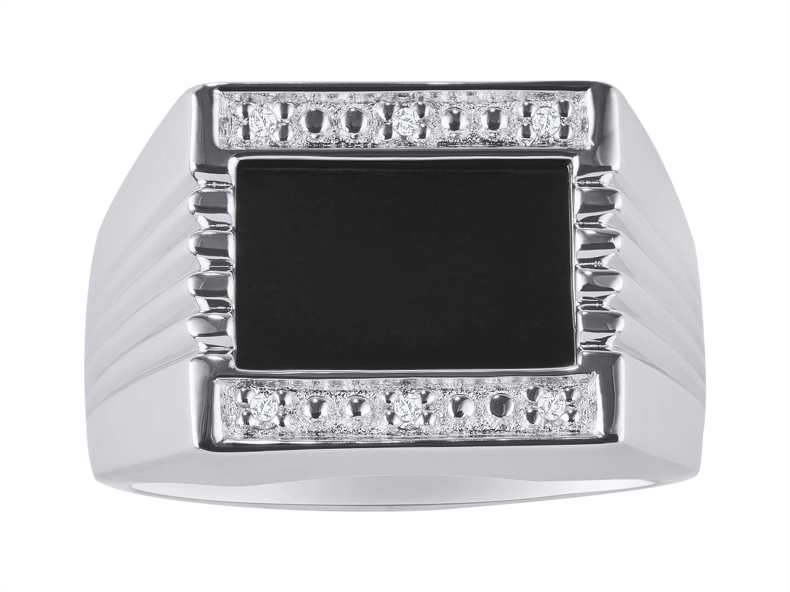 RYLOS Sterling Silver Men's Ring with Diamonds & Genuine Black Onyx - Sizes 8-13 - Elegant Designer Jewelry for Weddings, Gifts & Everyday Wear