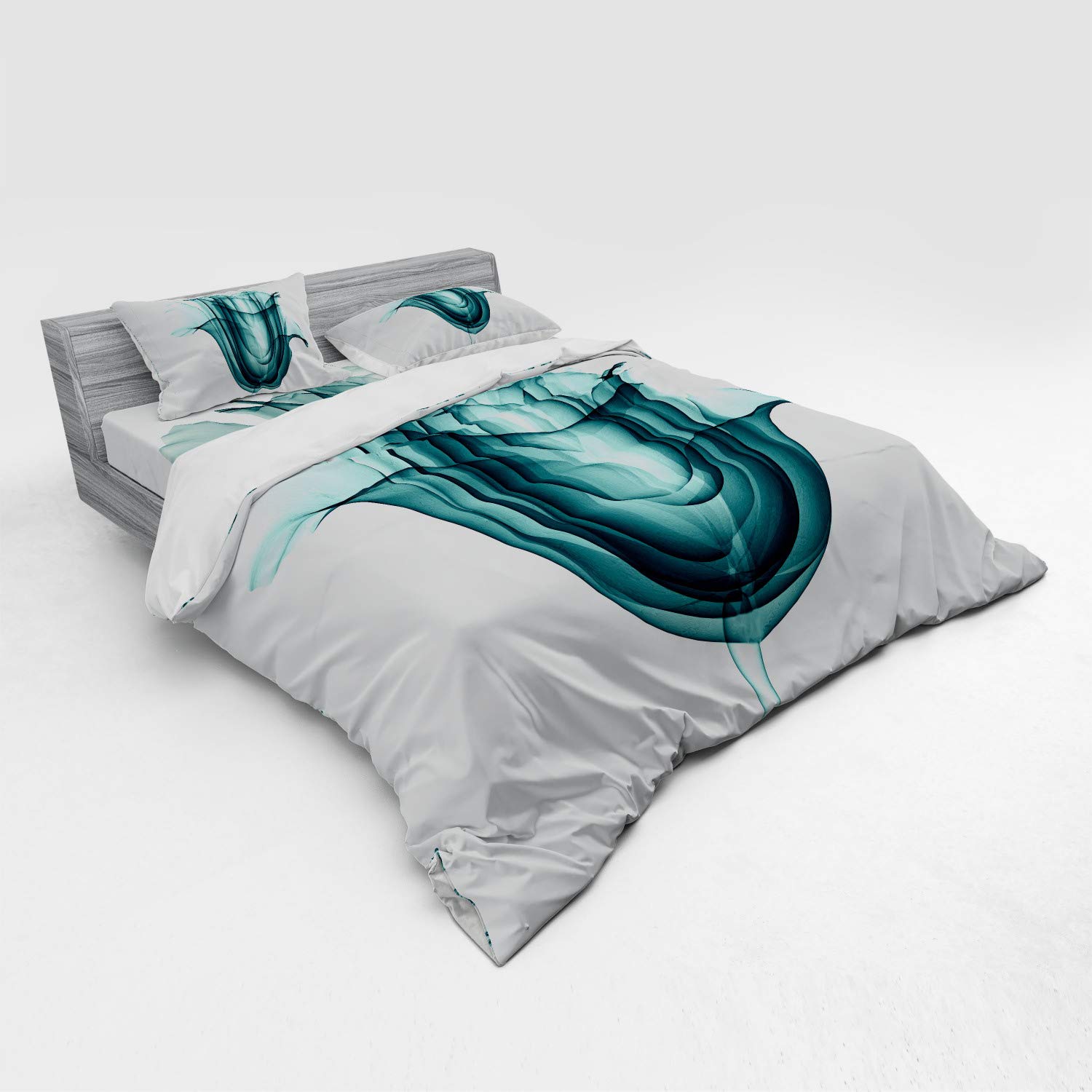 Ambesonne Floral Duvet Cover Set - King Size 4-Piece Bedding with Rose X-Ray Print, Teal & White - Romantic Nature-Themed Bedroom Decor for Master Bedroom or Guest Room
