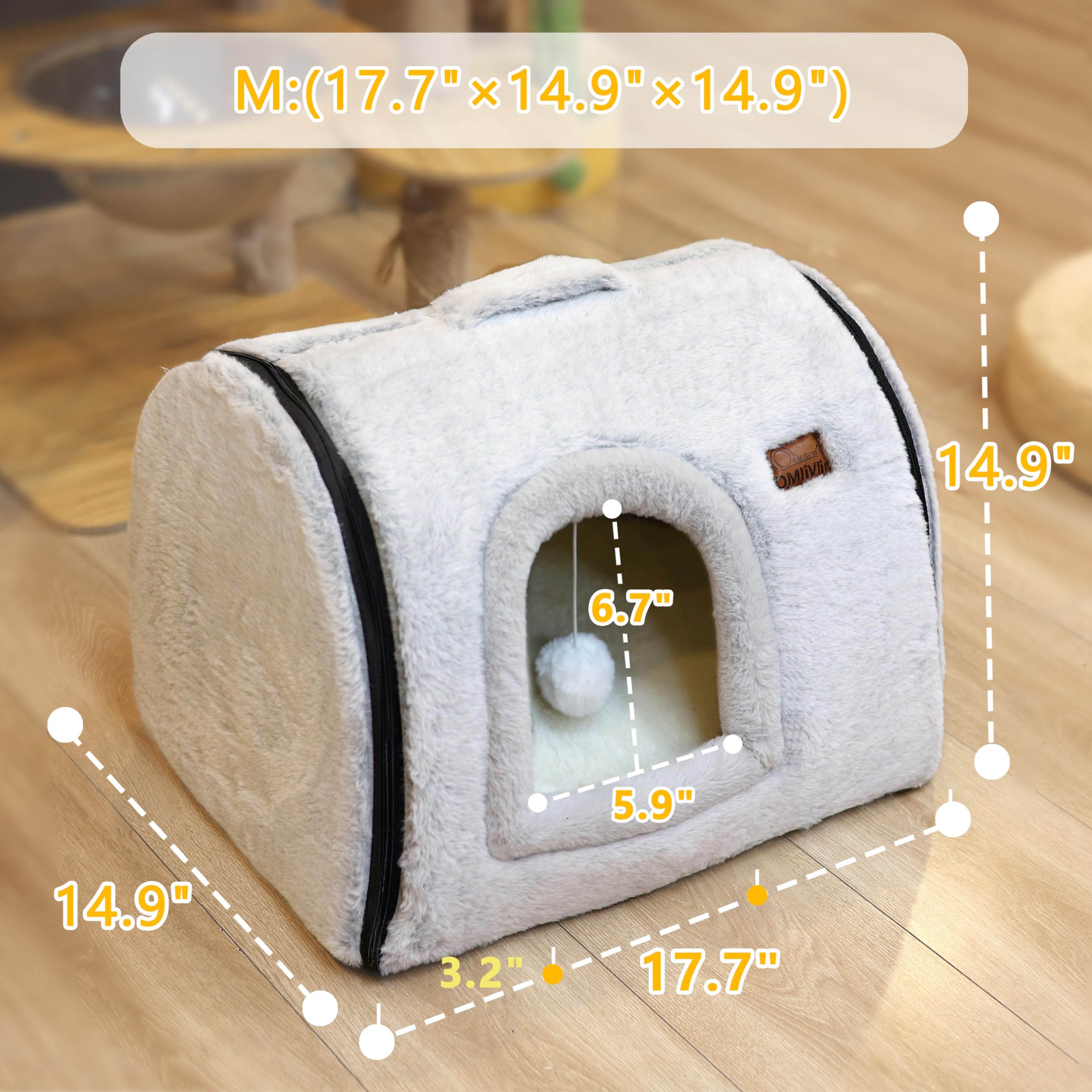 Cozy Cat Bed Cave for Indoor Cats - Soft & Comfortable Enclosed Cat House with Removable Washable Cushion - Grey Kitty Hideaway Tent for Small Pets - Perfect for Napping, Lounging & Stress Relief