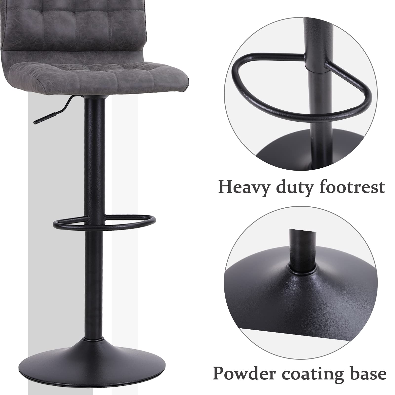 Sophia & William Set of 4 Adjustable Swivel Bar Stools - 350lbs Capacity, Modern Square PU Leather Counter Height Bar Chairs with Back Support, Grey - Perfect for Kitchen Islands, Home Bars, and Pub Settings