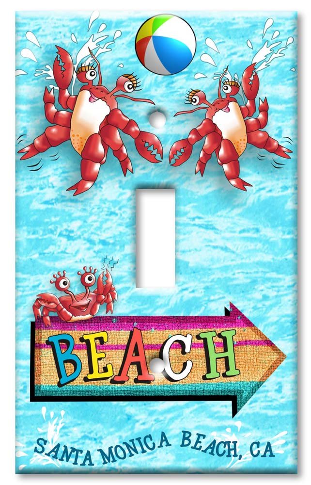 Santa Monica Beach Art Switch Plate - Single Toggle Wall Plate Cover for Home Decor | Coastal Theme Bedroom, Bathroom & Living Room Accessory
