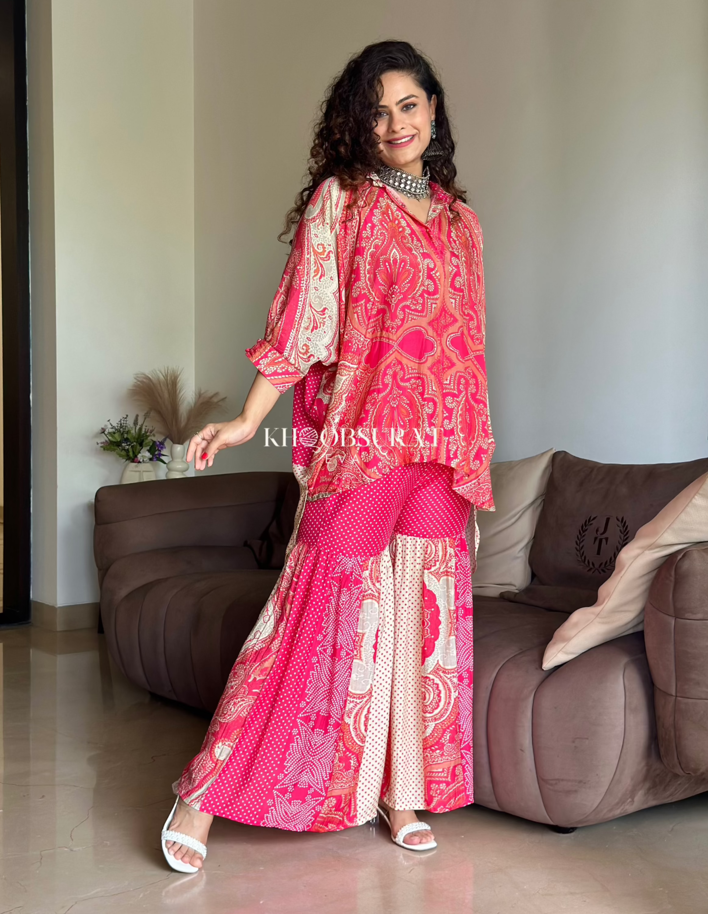Stylish Pink Kaftan Coord Set for Women - Boho Chic Beach Cover Up & Summer Party Outfit