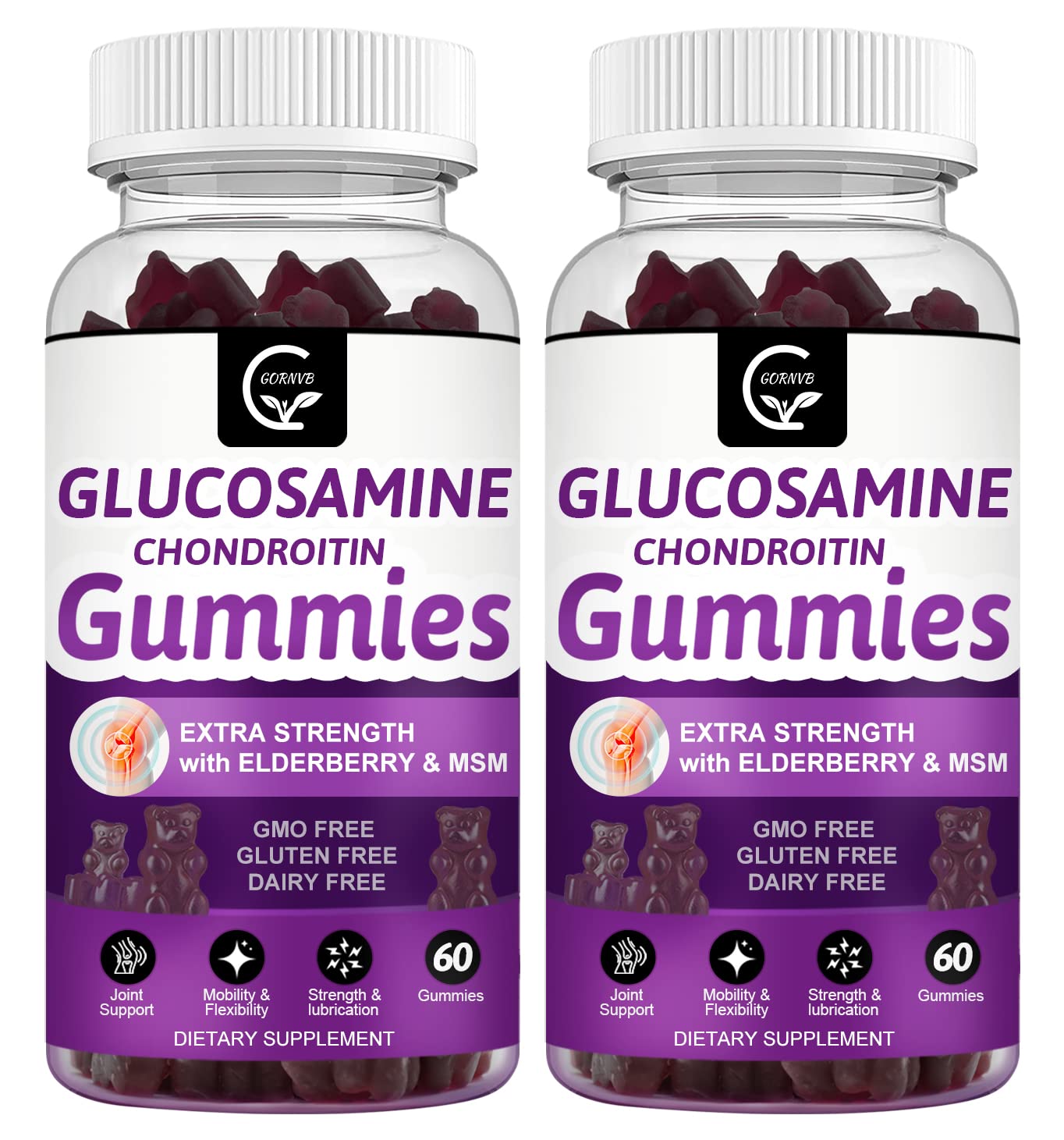 Glucosamine Chondroitin MSM Gummies with Elderberry - Extra Strength Joint Support Supplement for Adults - Antioxidant Immune Booster - 60 Gummies (2 Pack) - Ideal for Active Lifestyles & Joint Health Maintenance