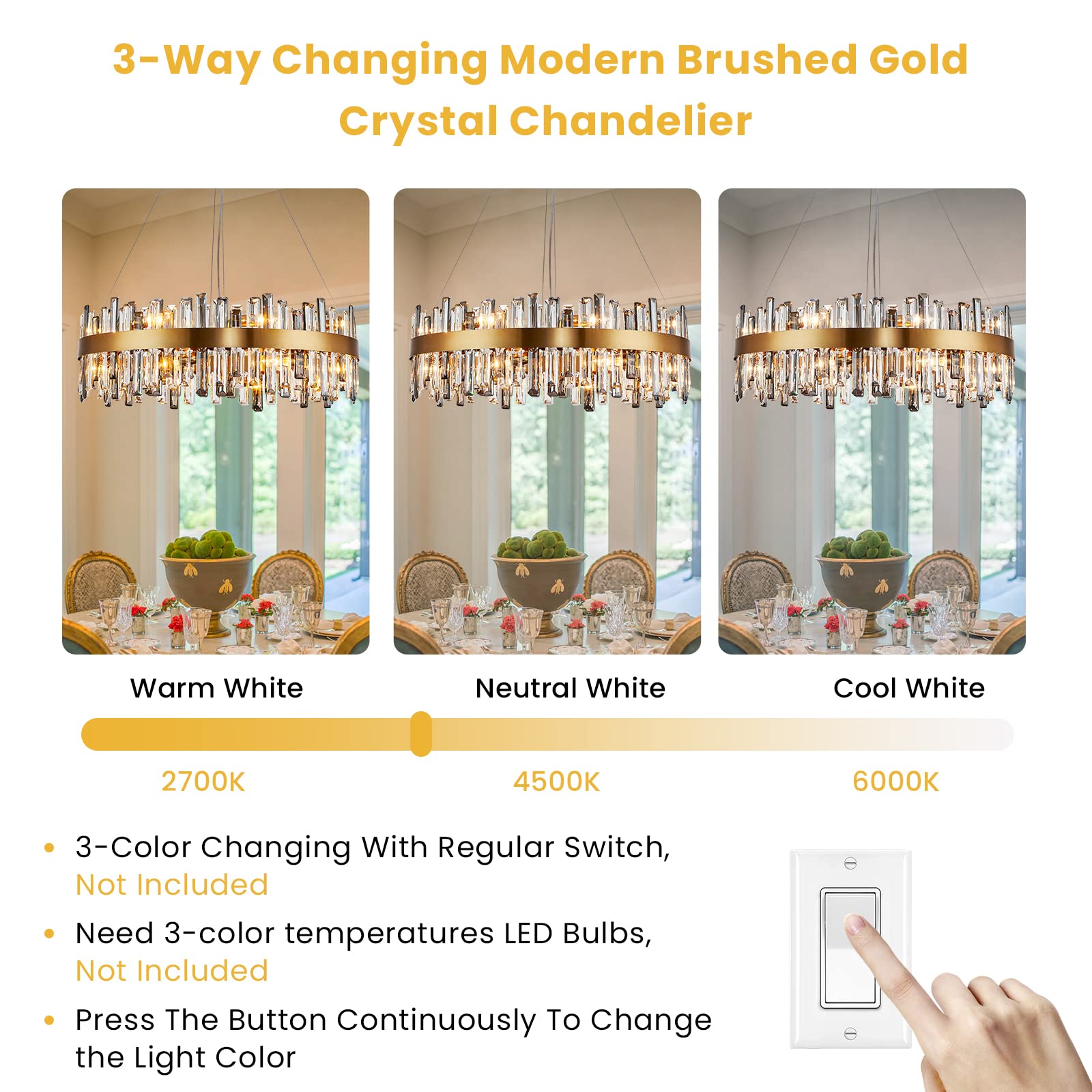 Siljoy Modern 16-Light Crystal Chandelier - Luxury Gold Round 2-Tier Raindrop Design, Dimmable Flush Mount Ceiling Light for Dining Room, Living Room, Entryway & Foyer (31.5