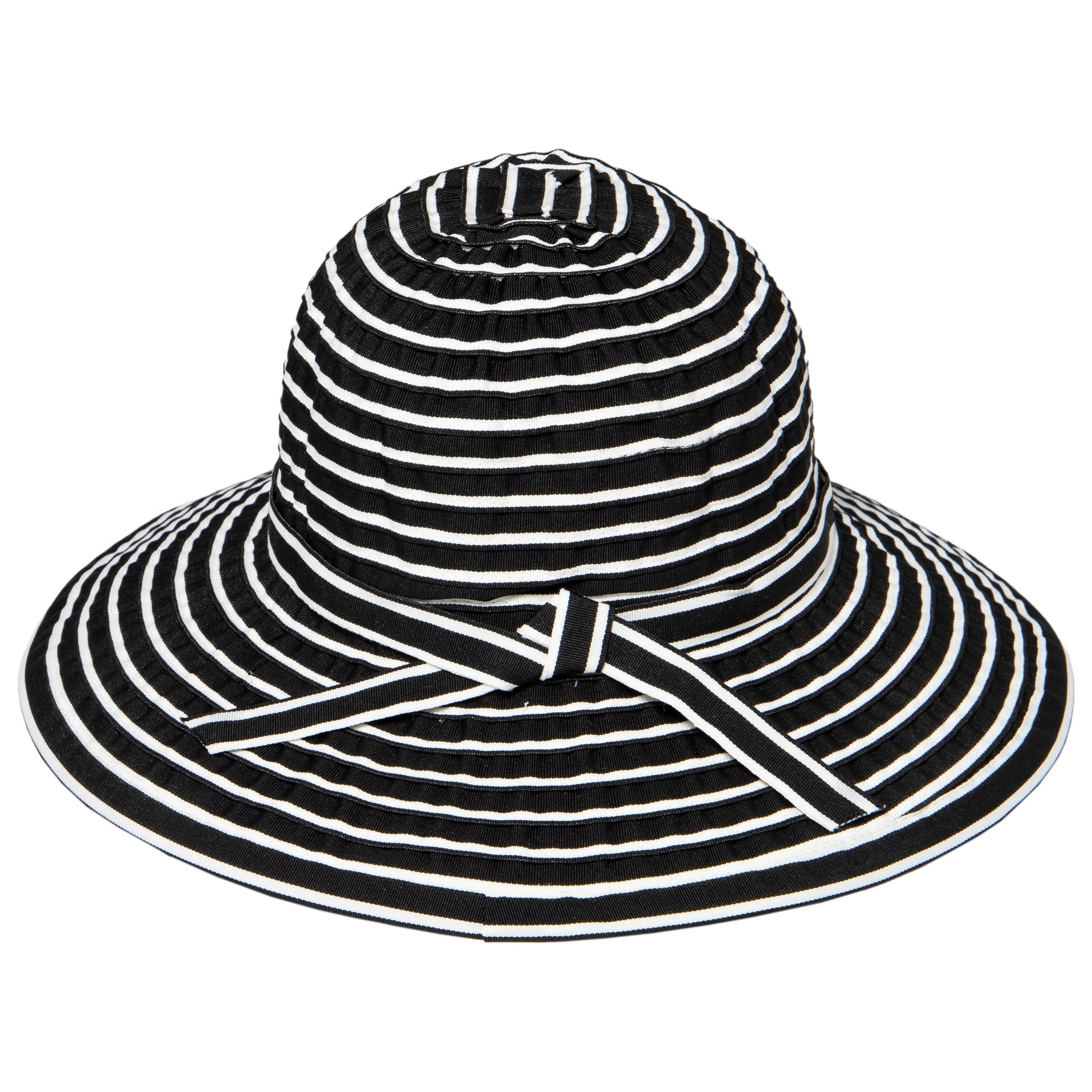 Women's Striped Sun Hat with Ribbon - RBM207 - Stylish Wide Brim Summer Hat for Beach, Garden & Outdoor Activities