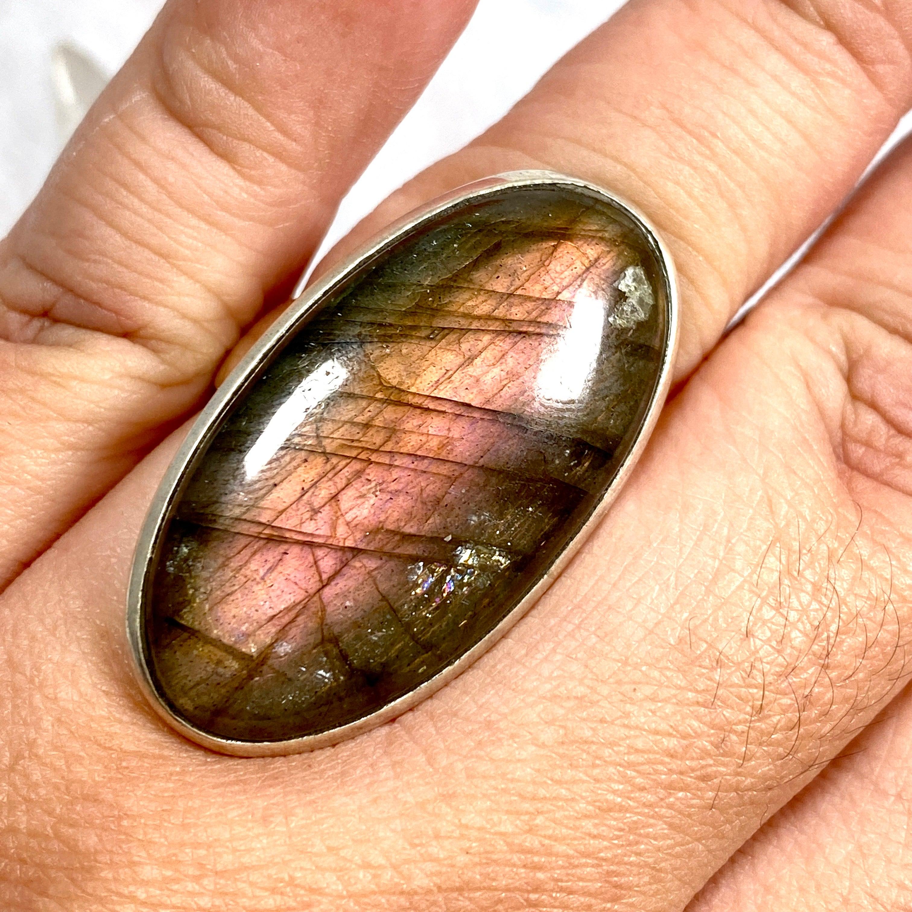 10K Gold Purple Labradorite Oval Ring for Women - Size 10 - Elegant Gemstone Jewelry for Everyday Wear & Special Occasions
