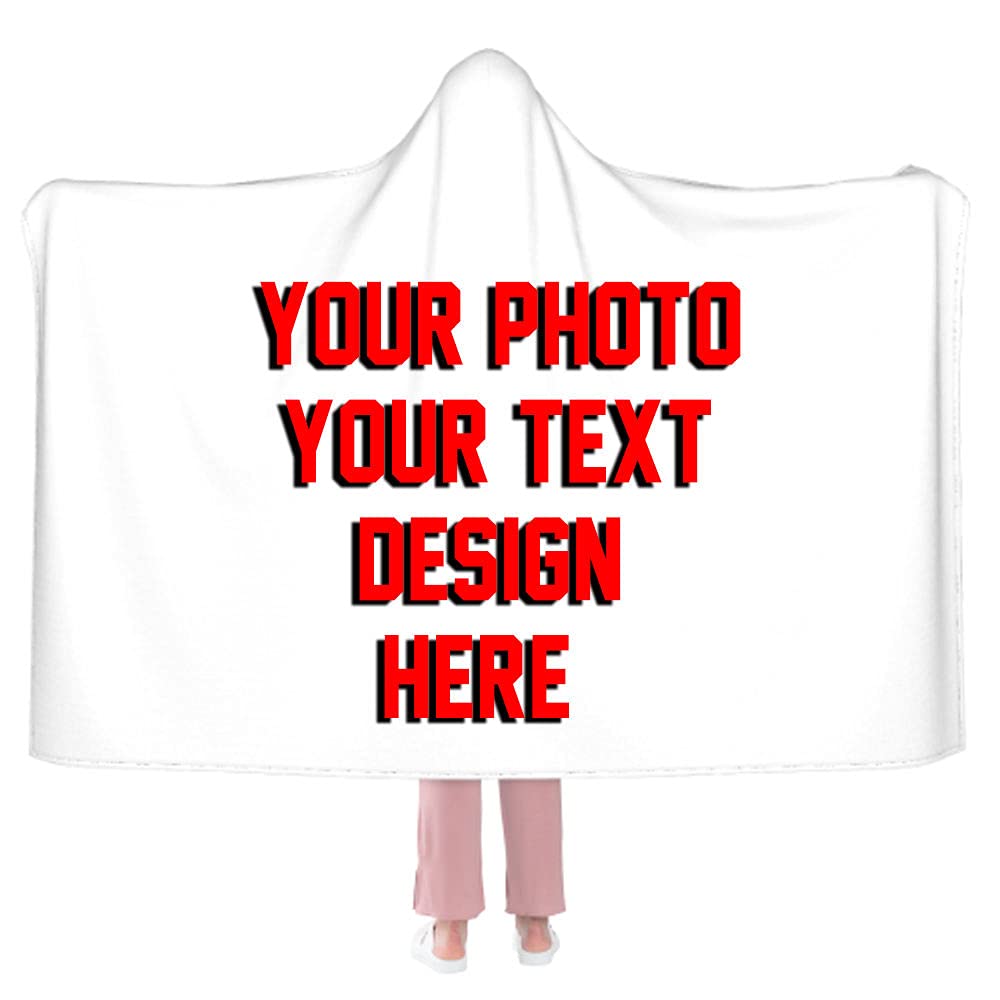 Custom Hooded Blanket with Photo & Text - Personalized Fleece Blanket for Adults | Add Your Own Design & Photos | Perfect for Gifts, Movie Nights & Cozy Home Use