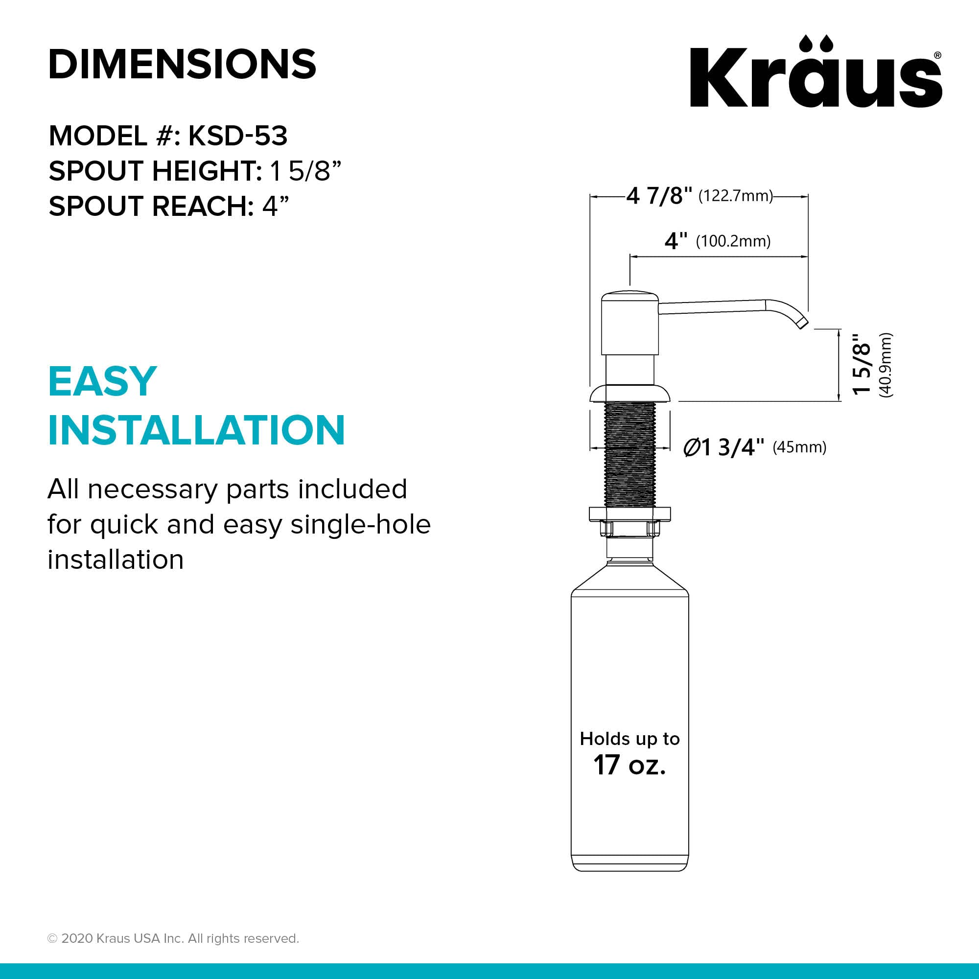 KRAUS KSD-53SFS Stainless Steel Kitchen Soap Dispenser & Lotion Dispenser - Spot Free, Touchless Design for Modern Sink - Perfect for Bathroom, Kitchen, and Office Use