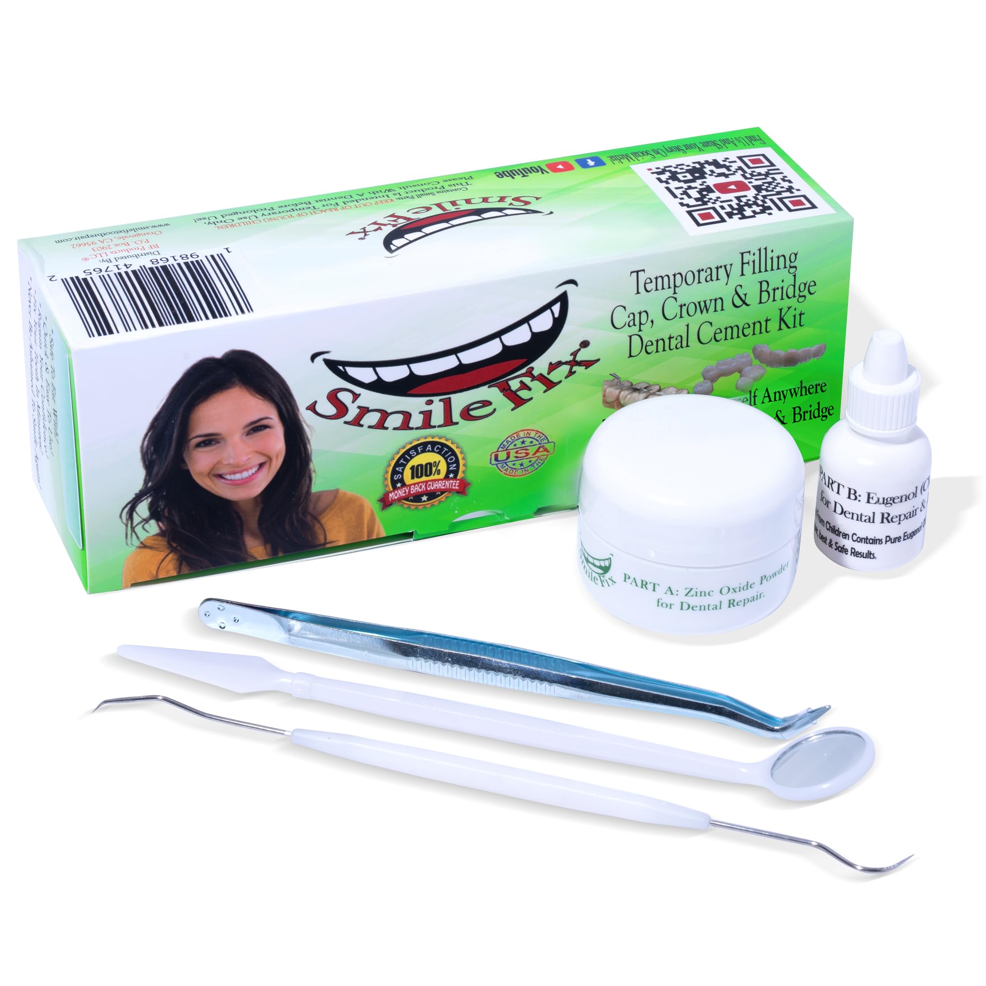 SmileFix Dental Repair Kit - Temporary Tooth Filling, Crown & Bridge Cement with Zinc Oxide & Eugenol - Emergency Tooth Fix for Crowns, Caps & Bridges - Quick Dental Solution for Broken Teeth & Lost Fillings - Perfect for Travel, Home Use & Dental Emergencies