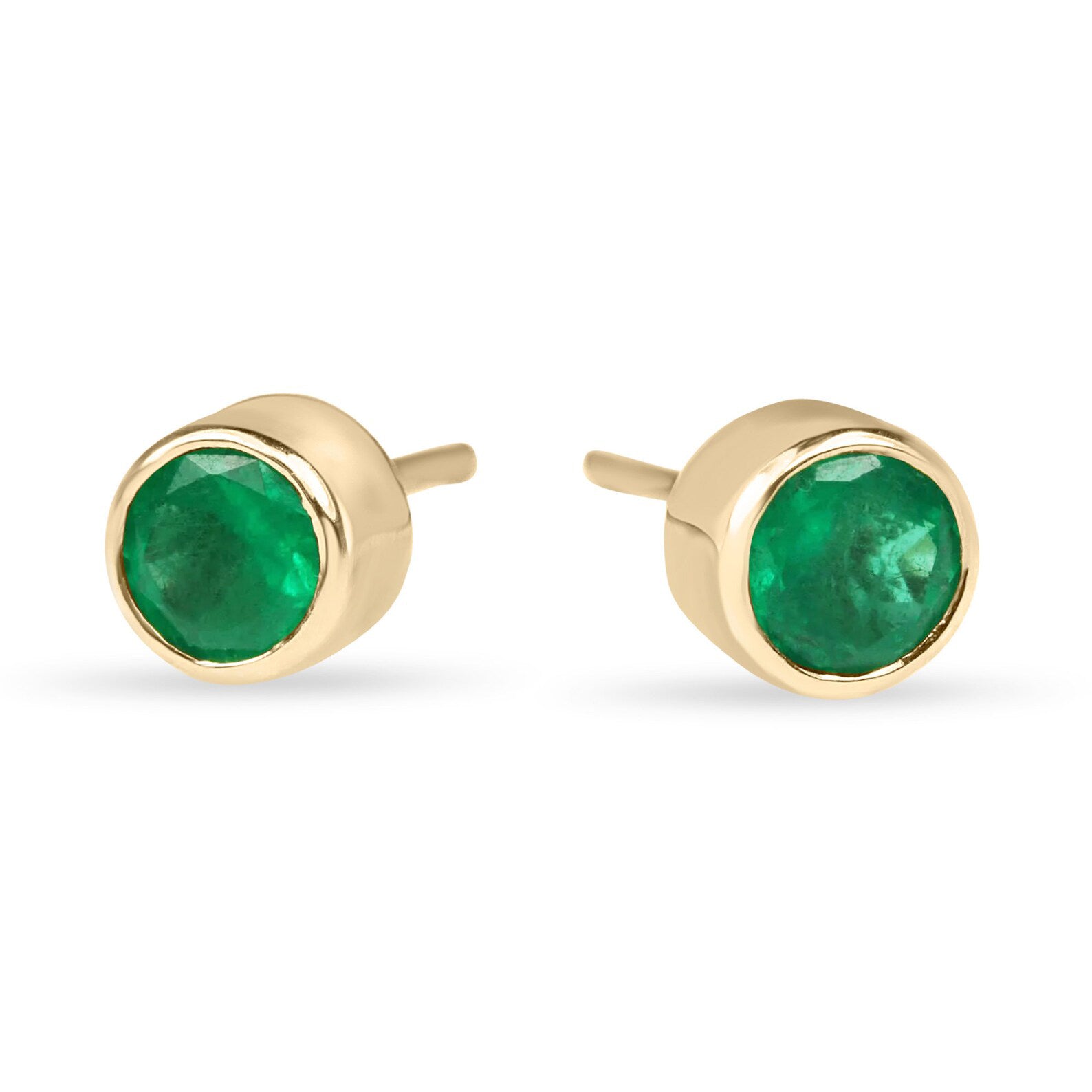 1.22tcw Natural Deep Dark Green Round Emerald Bezel Earrings in 18K Gold - Perfect for Weddings, Parties & Elegant Evening Wear