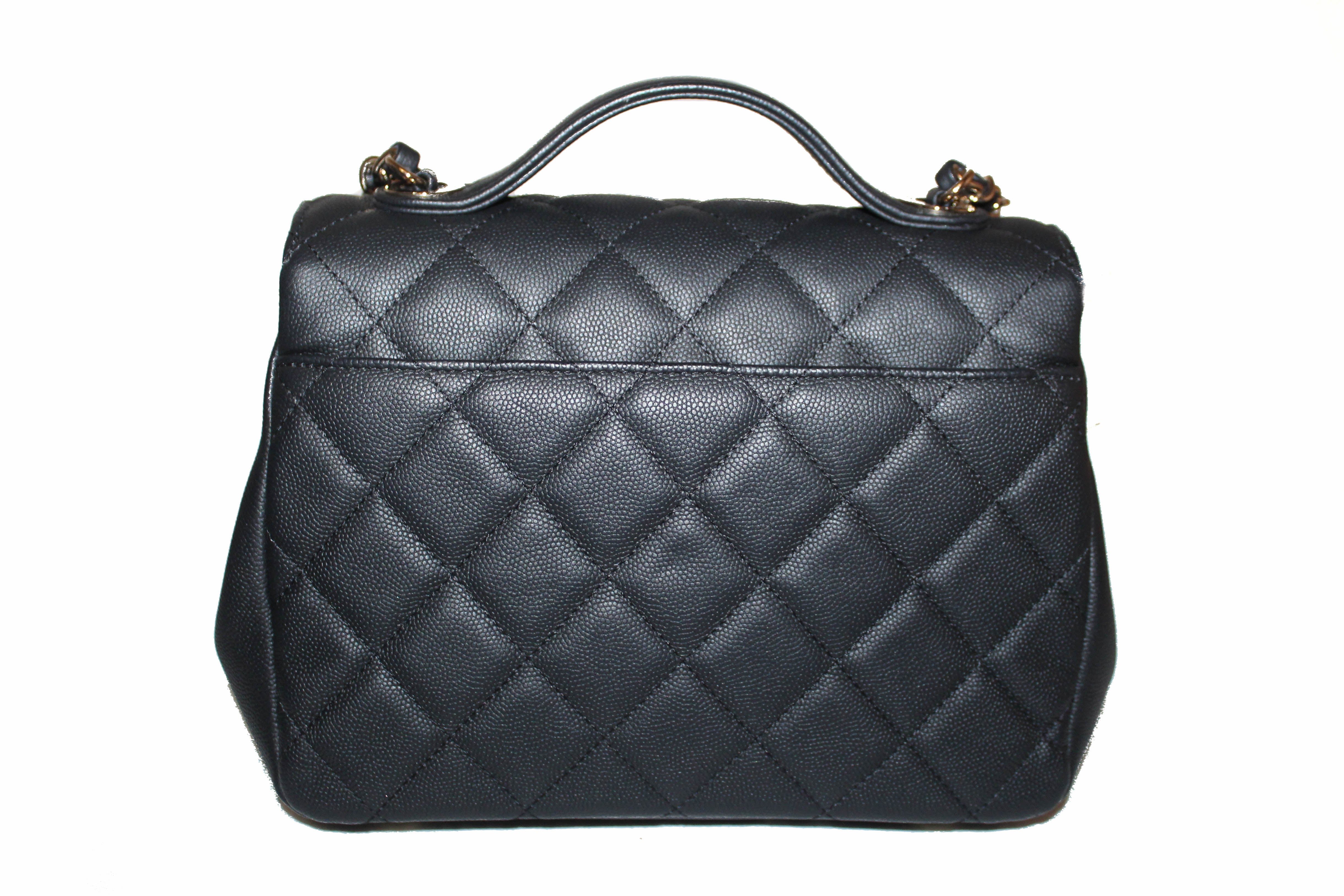 Authentic Chanel Black Caviar Leather Medium Business Affinity Flap Bag with Top Handle - Luxury Designer Crossbody Messenger Purse for Women, Perfect for Office, Travel & Evening Events
