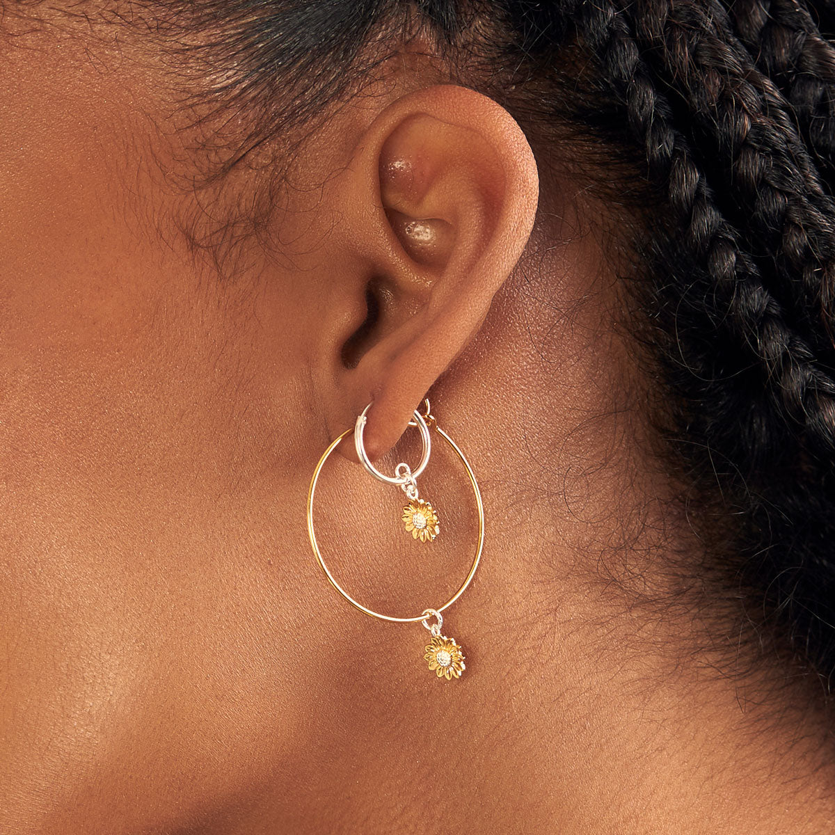 Dainty Sunflower Two Tone Ear Charms - Gold & Silver Floral Earrings for Women, Boho Chic Jewelry for Everyday Wear, Party & Wedding Accessories