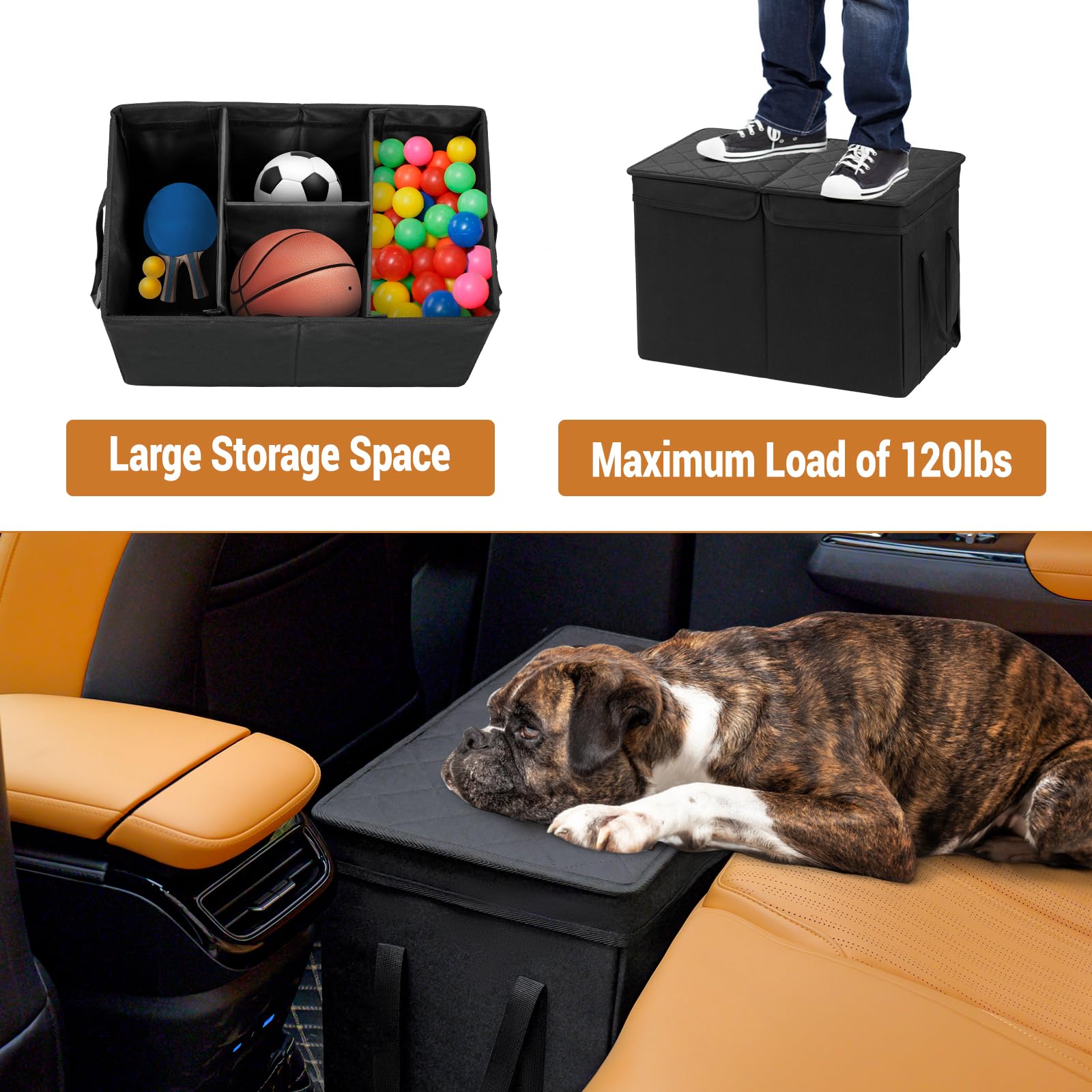 Car Seat Extender for Large Dogs up to 120 LBS - Back Seat Dog Extender with Storage Organizer & Gap Filler for Front/Rear Seats - Perfect for Road Trips, Vet Visits & Outdoor Adventures