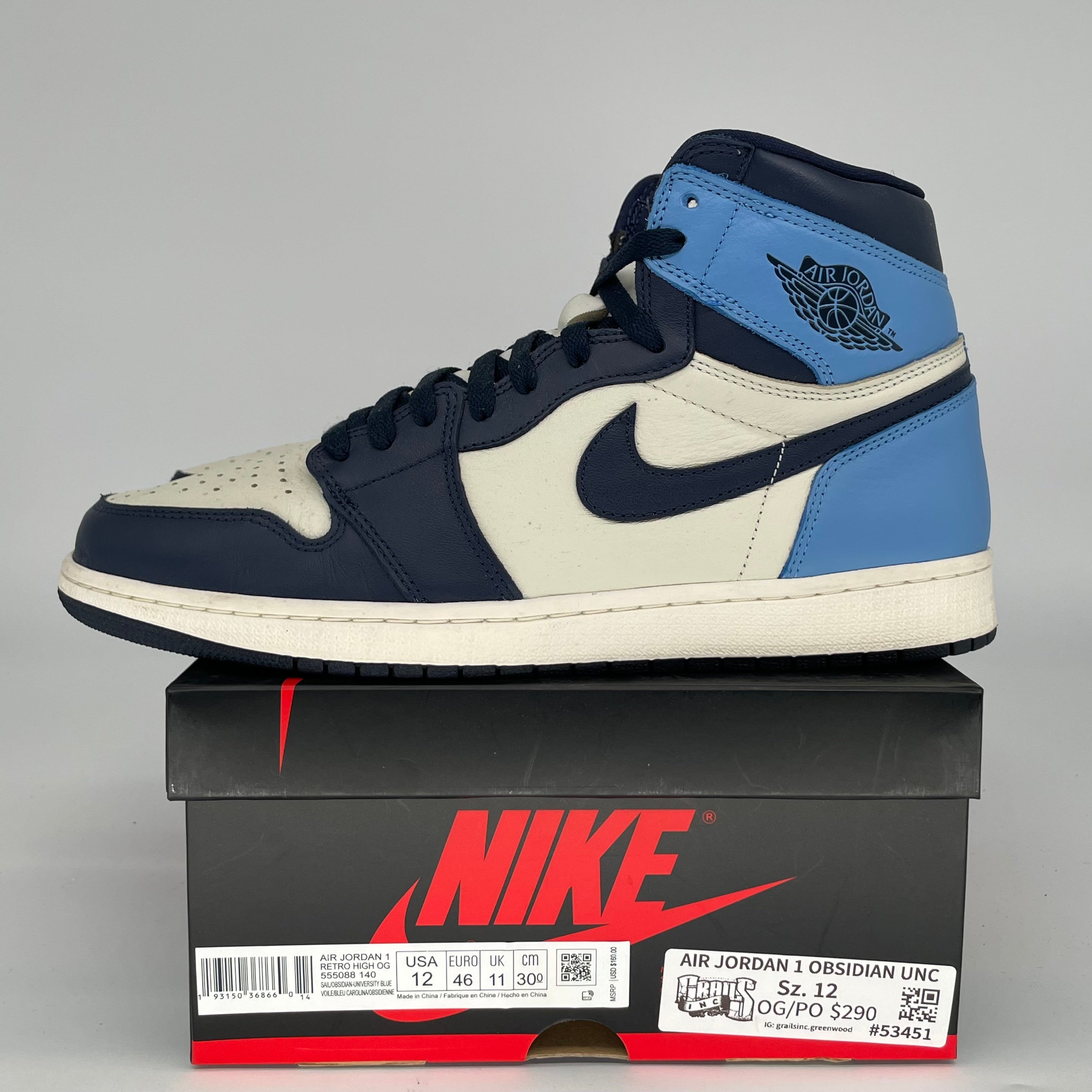 Air Jordan 1 Obsidian Size 12 Men's Basketball Shoes 555088-140 - Perfect for Streetwear, Sneaker Collection & Casual Outfits
