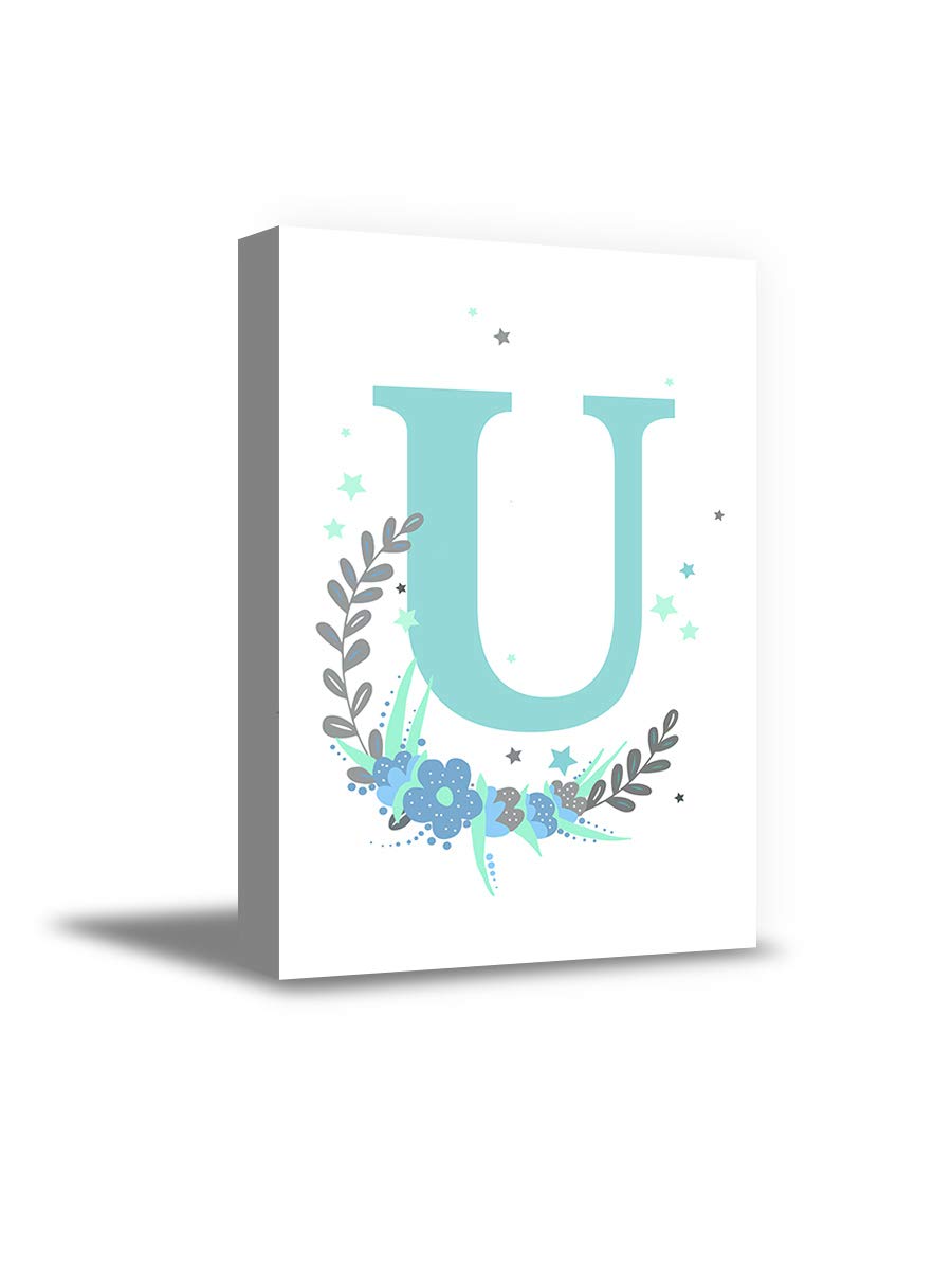 Blue Floral Initial Letter U Nursery Wall Art - 8
