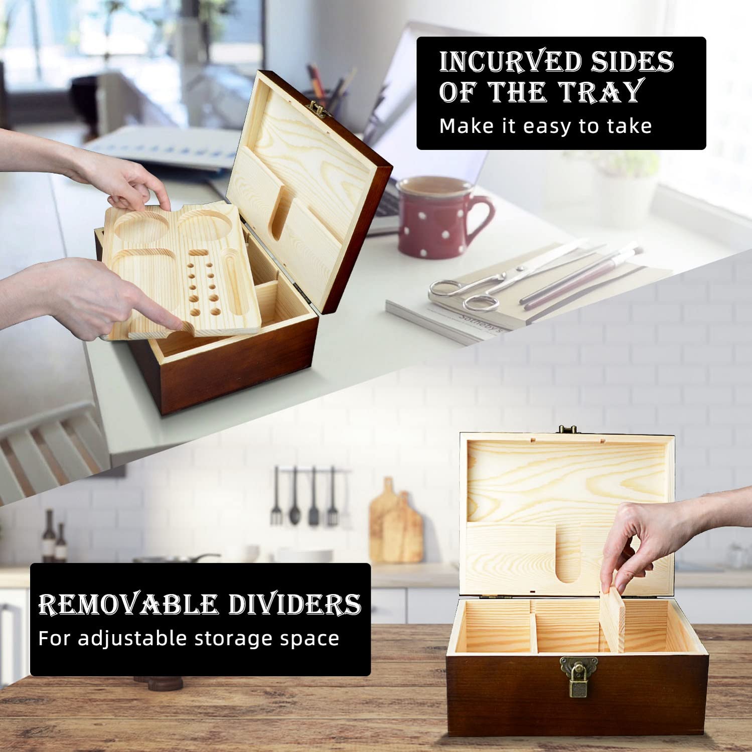 Acacia Wood Stash Box with Smell Proof Storage, Rolling Tray & Combination Lock - Premium Keepsake Chest for Jewelry, Accessories & Valuables - Perfect Gift for Men, Husband or Father (Christmas, Birthday, Anniversary) - Ideal for Home, Office & Travel Organization