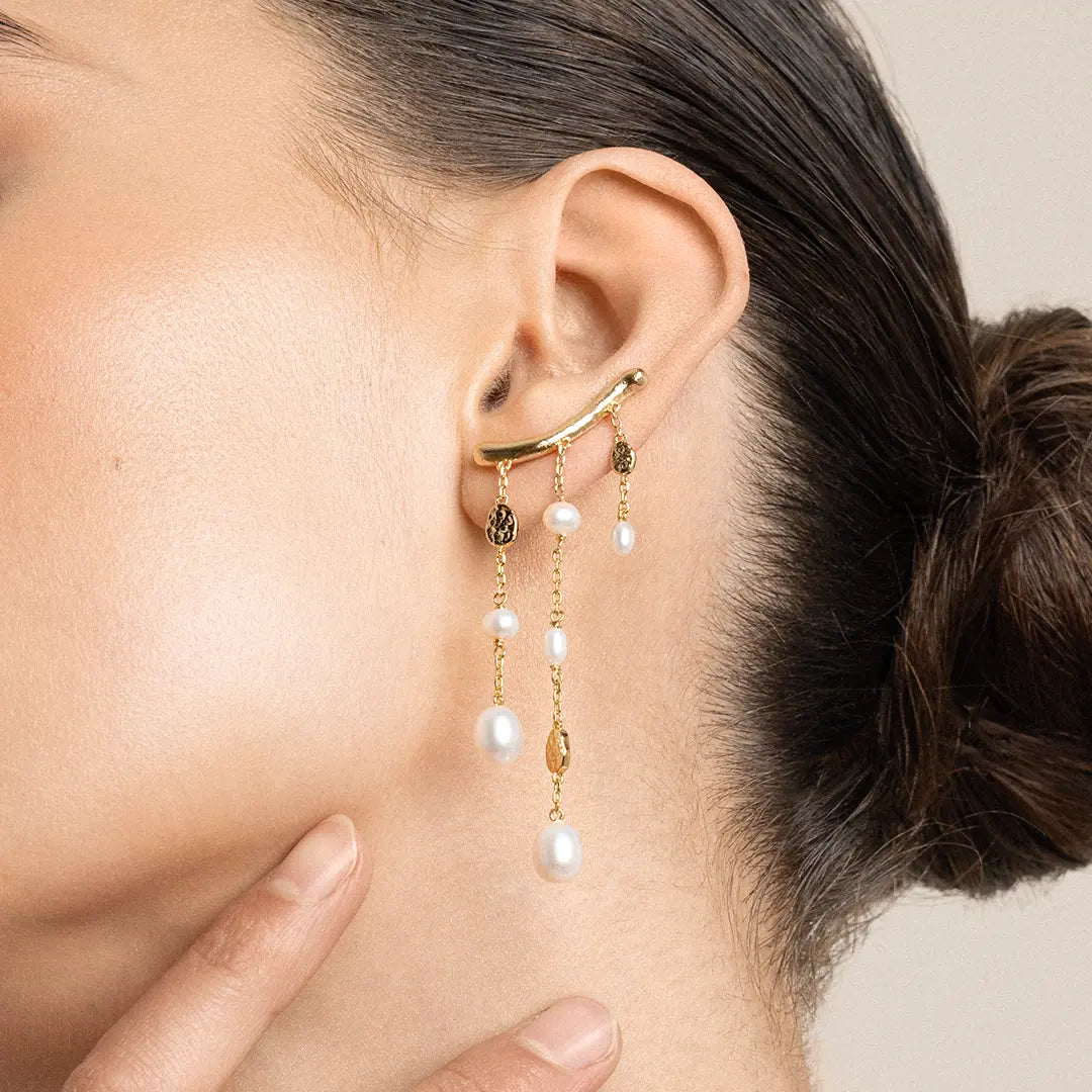 Elegant Pearl Waterfall Earrings for Women - Dainty Drop Dangle Jewelry for Wedding, Party & Evening Wear