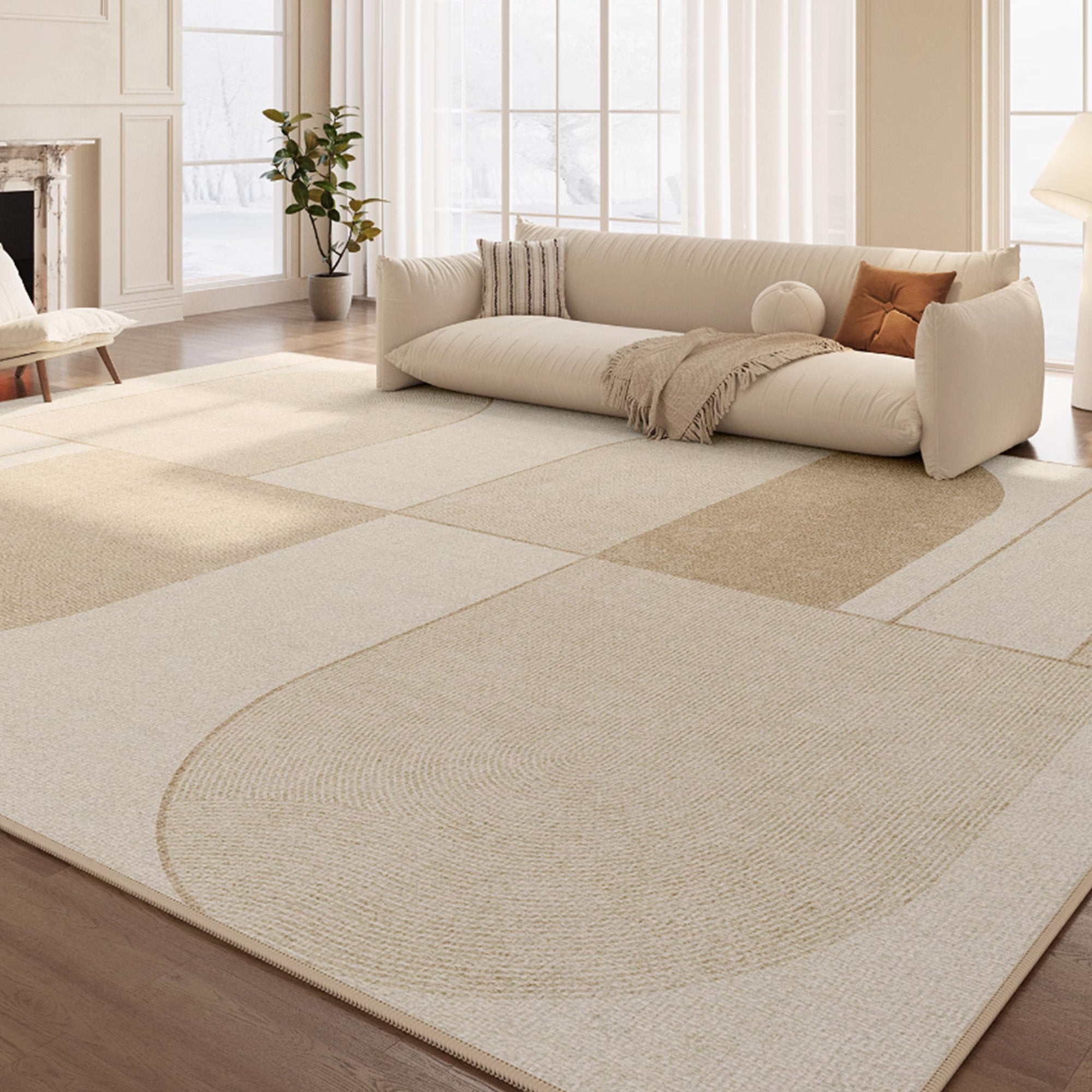 Spillproof Easy Clean Rug - Pet Friendly Minimalist Design for Living Room, Bedroom & Nursery - Calm Curves Non-Slip Area Rug for Home Decor