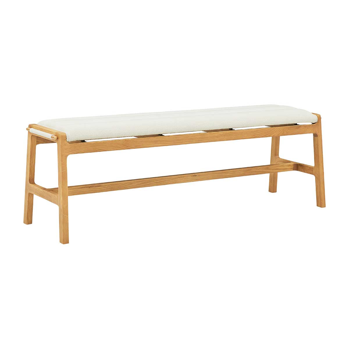 Aura Fabric Bench (Oak) - Modern Upholstered Storage Ottoman with Solid Wood Legs for Living Room, Bedroom, or Entryway