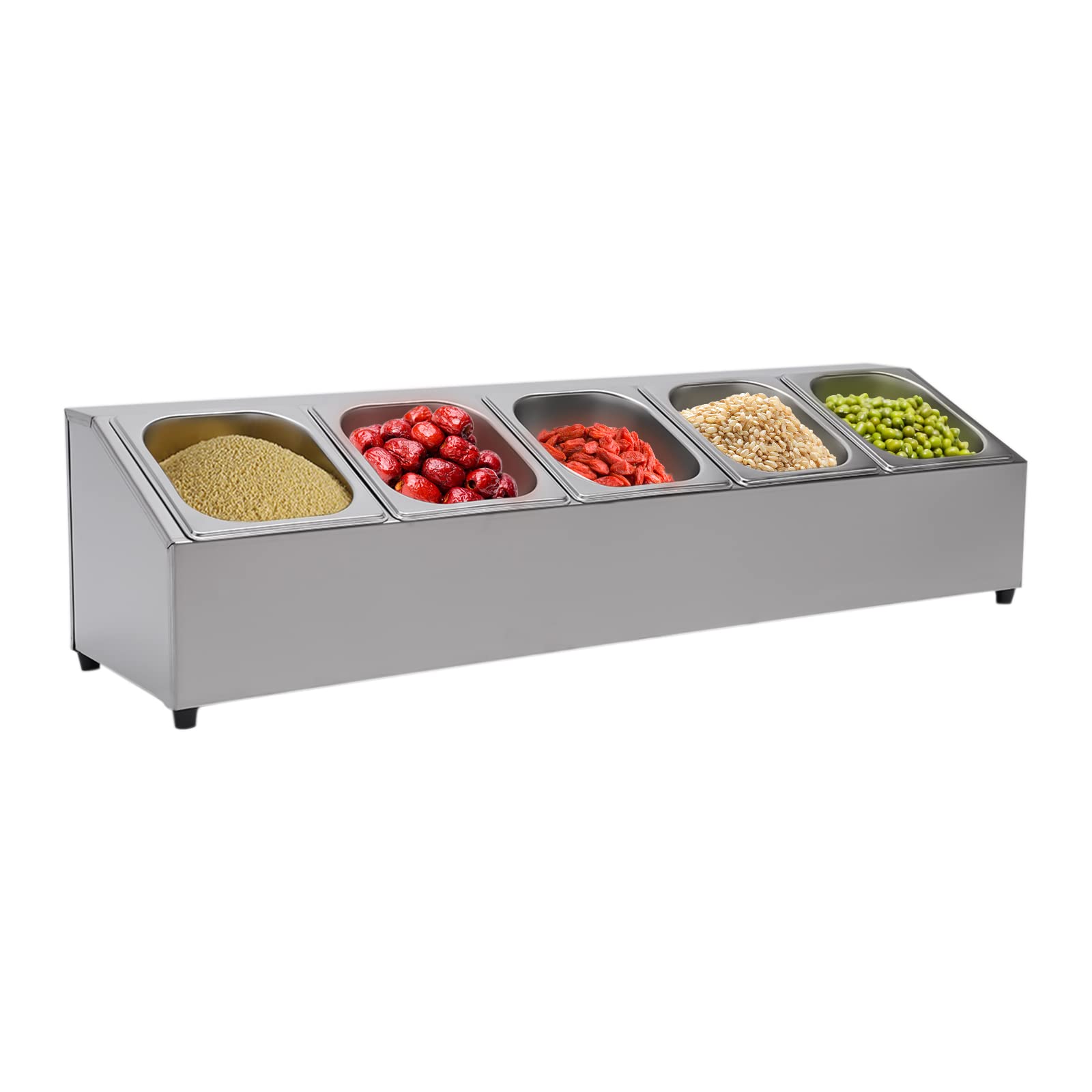 Stainless Steel Spice Rack Shelf - 5 Tier Inclined Organizer with Lids for Spices, Jams & Condiments (33.9x8.9x8.7in) - Perfect for Home Kitchens, Restaurants & Countertop Prep Stations