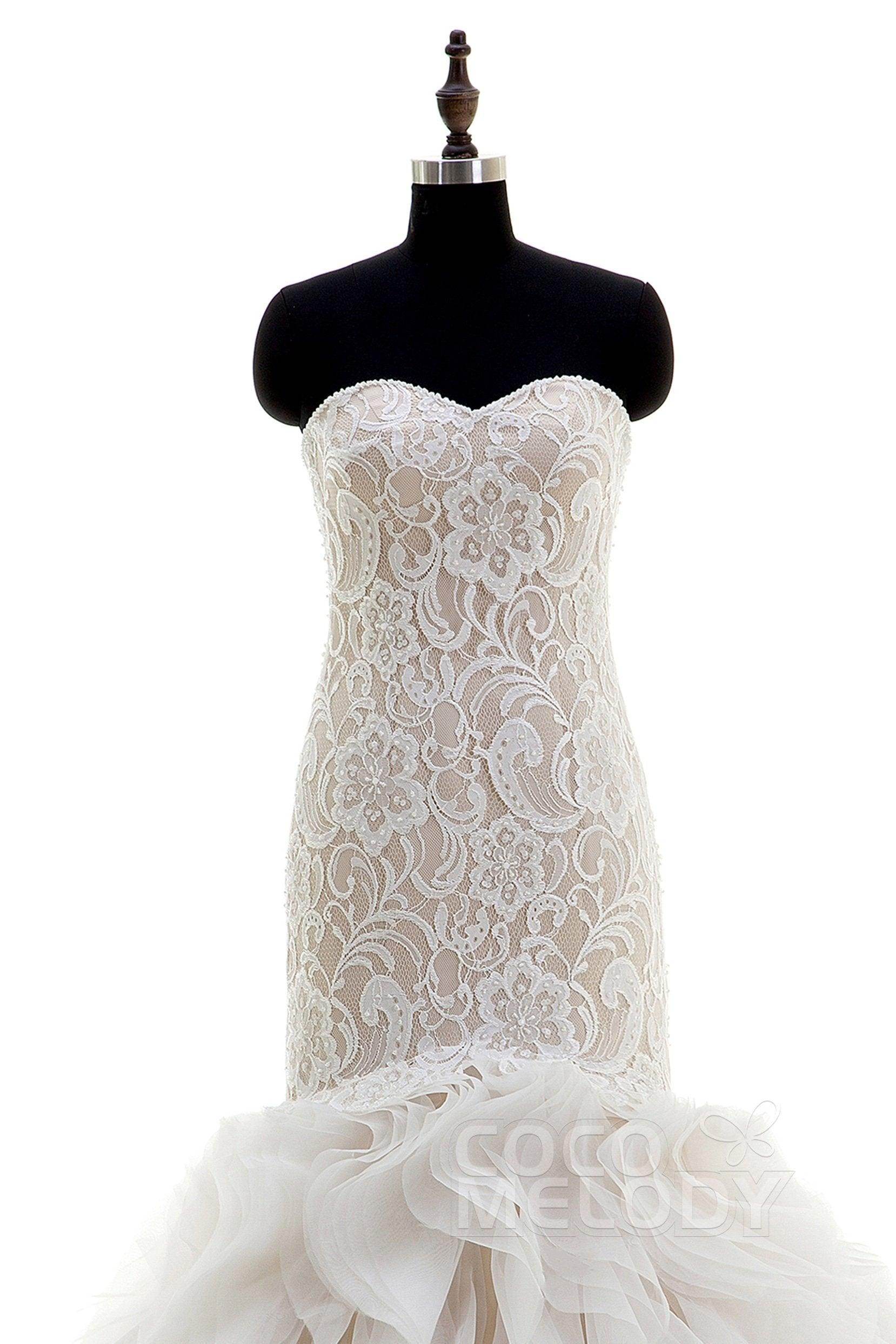 Elegant Mermaid Court Train Organza and Lace Wedding Dress CWLT16002 - Perfect for Beach Weddings, Formal Ceremonies & Romantic Photos