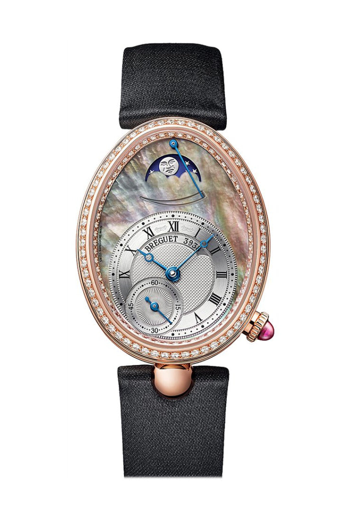 Breguet Reine de Naples Women's Watch - 18K Rose Gold, Mother of Pearl Dial, Diamond Bezel, Black Alligator Strap (Model 8908BR5T864D00D) | Luxury Dress Watch for Formal Occasions & Special Events