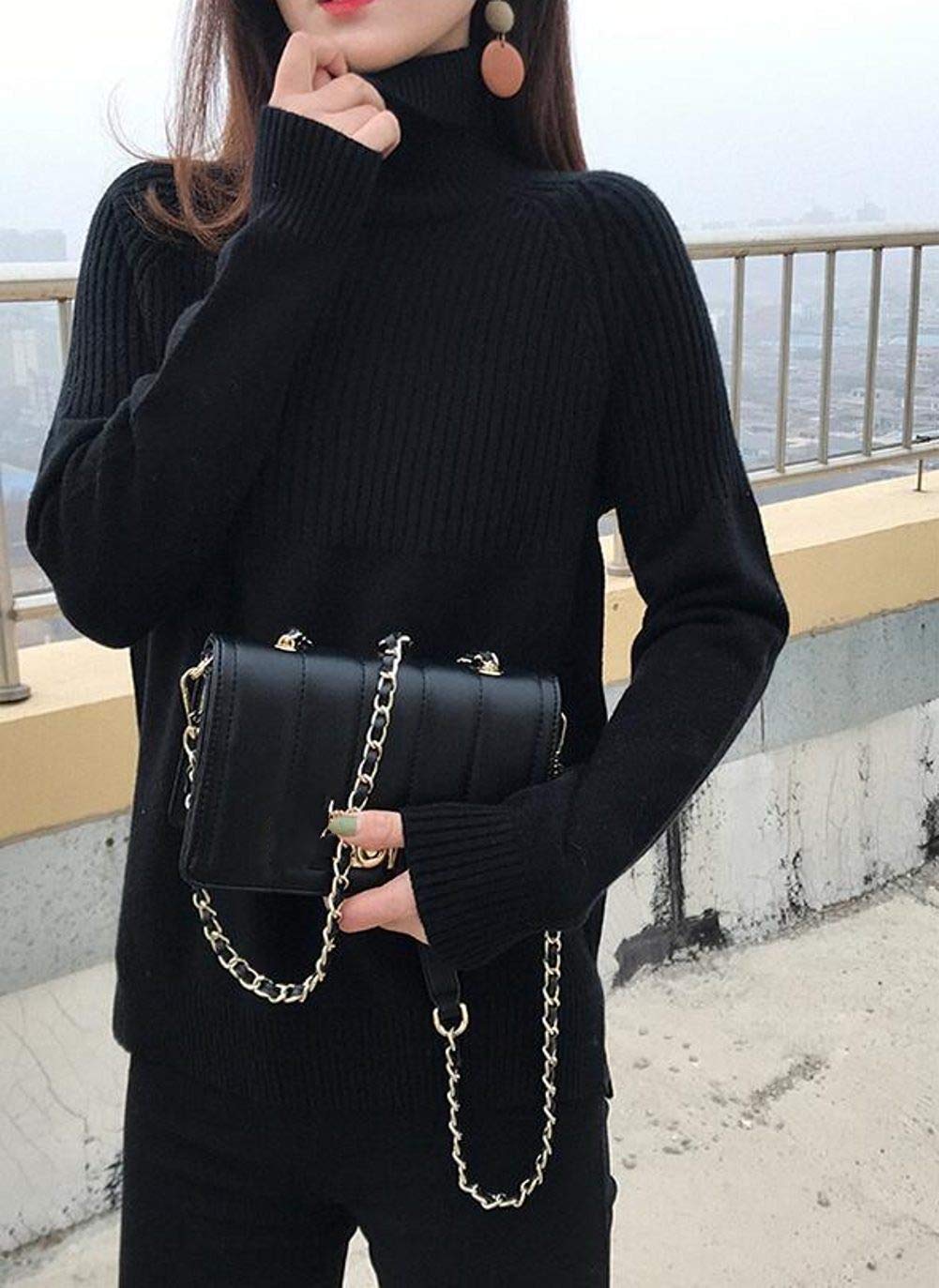 Women's Merino Wool Turtleneck Sweater - Loose Knit Pullover for Winter