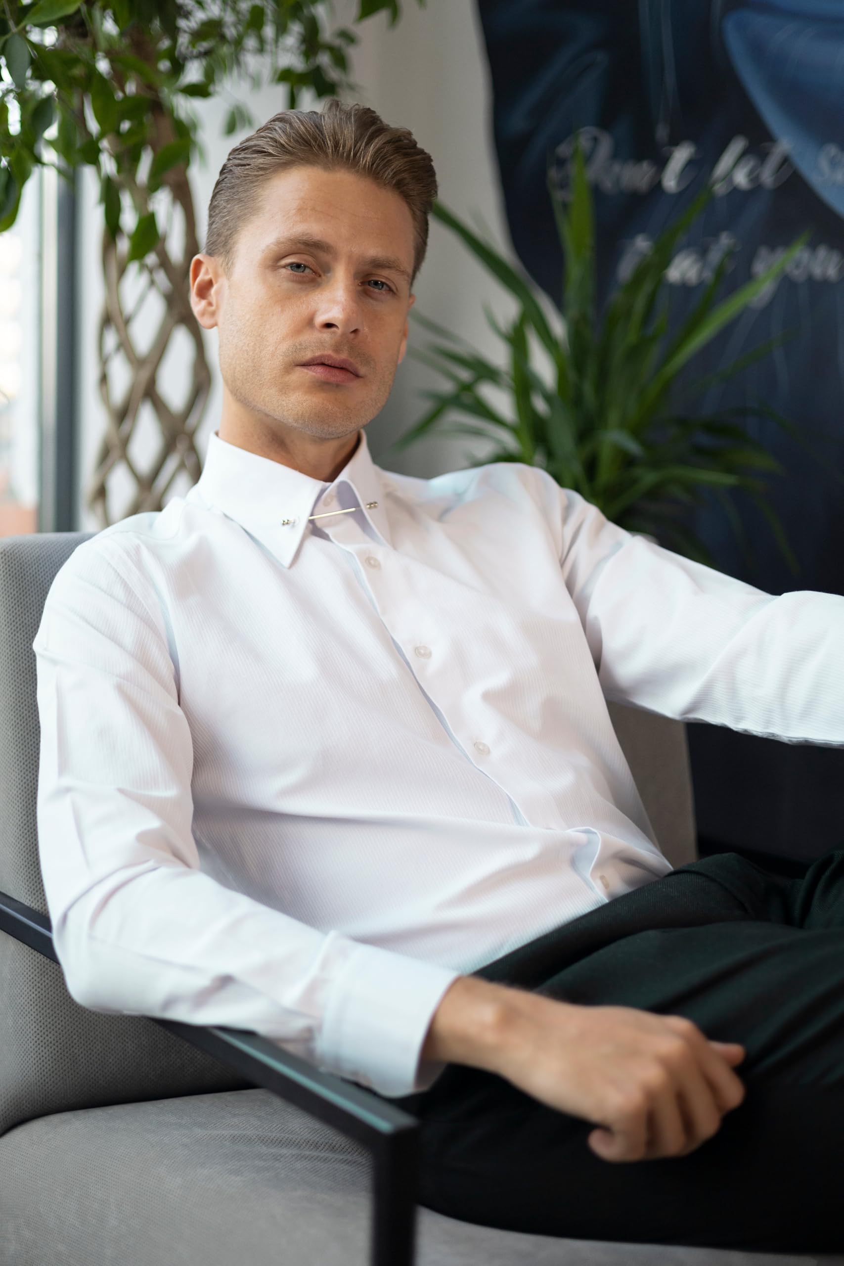Men's Pin Collar Long Sleeve Dress Shirts | Stylish Button Up Shirts for Office, Business & Formal Occasions