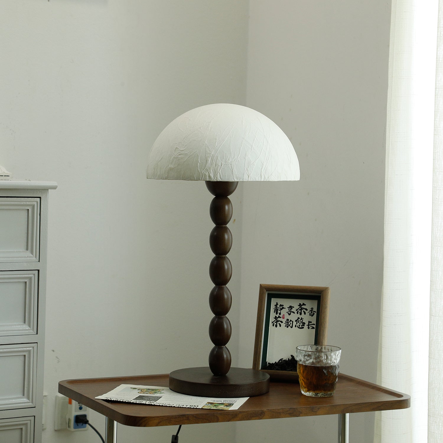 Satori Paper Shade Table Lamp - Modern Japanese Style Lighting for Bedroom, Living Room & Office - Soft Ambient Light for Relaxation & Reading