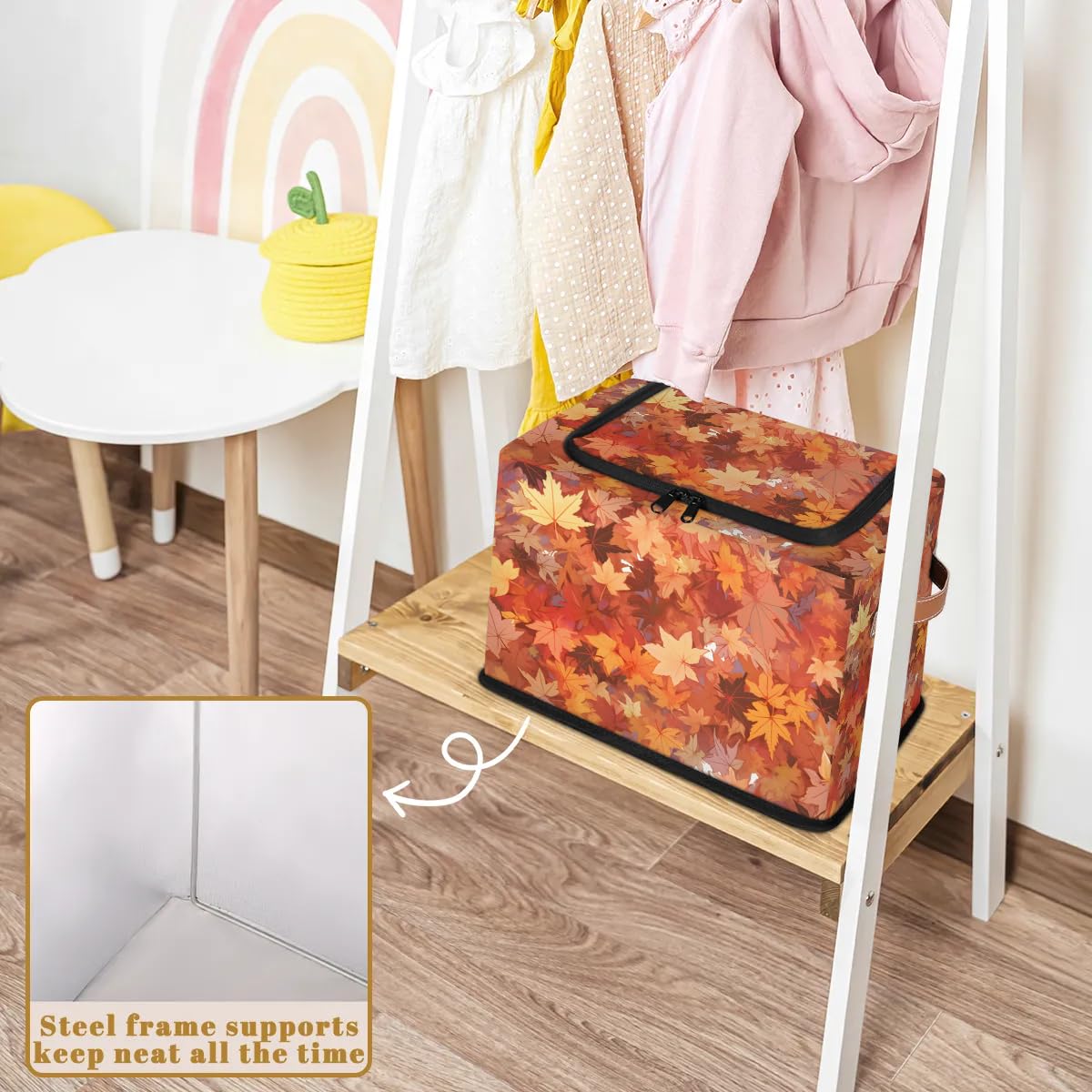 Collapsible Storage Bins with Lids - Maple Fall Leaves Pattern Stackable Fabric Storage Cubes - Dustproof Closet Organizer for Clothes, Toys, Blankets & Home Organization - Perfect for Bedroom, Nursery & Seasonal Storage
