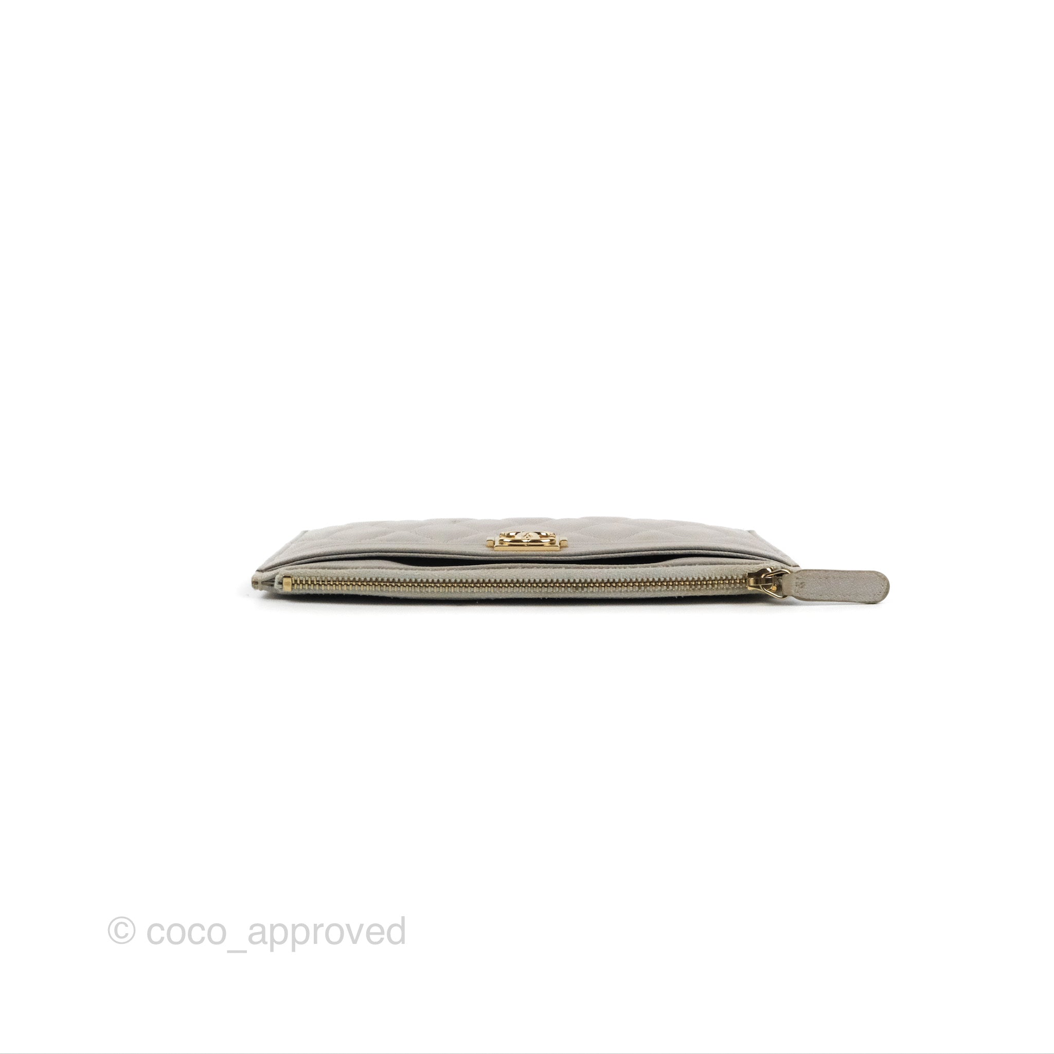 Chanel Boy Zip Pouch Grey Caviar Gold Hardware - Luxury Designer Wallet for Women | Perfect for Everyday Use, Travel & Gift Giving