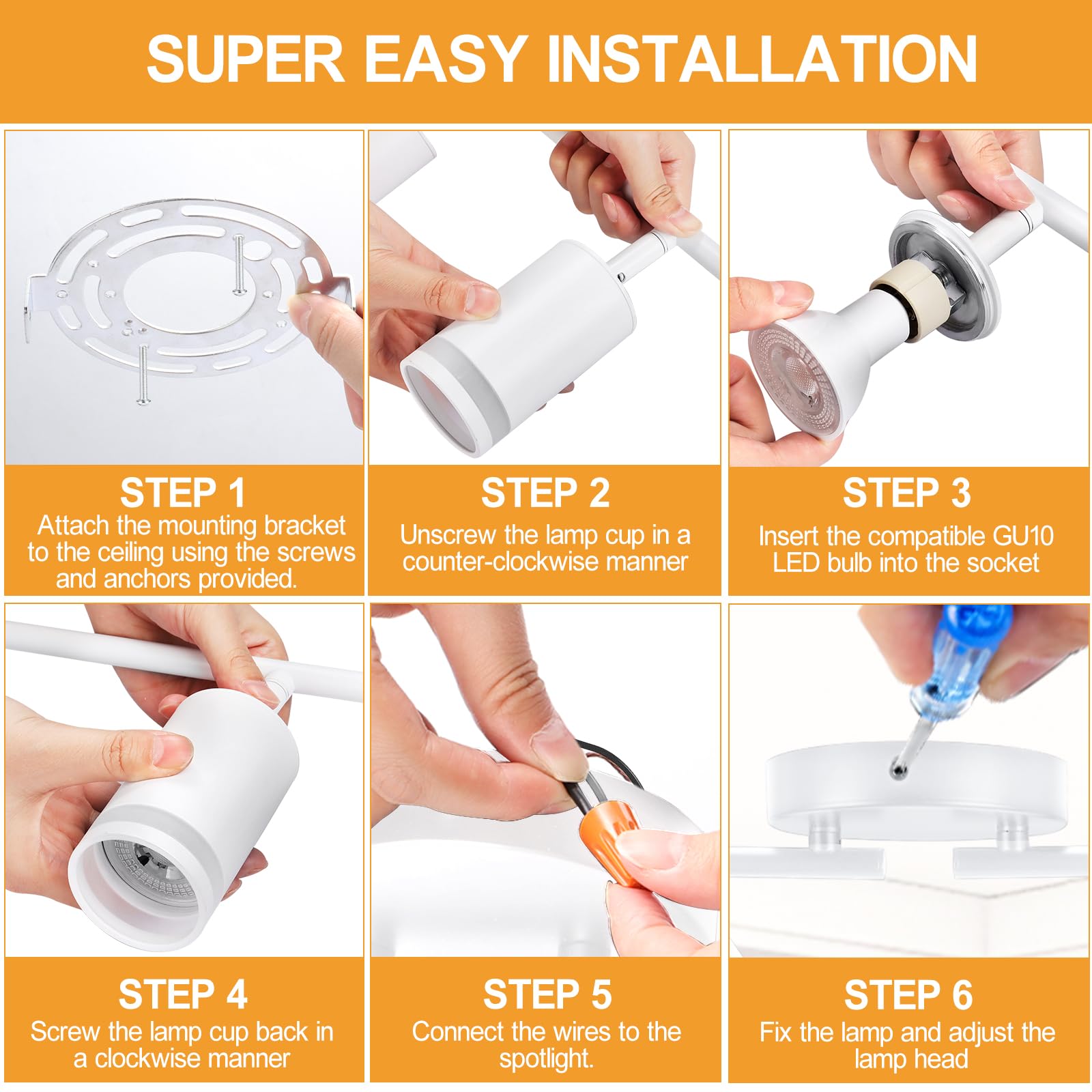 4-Light LED Track Lighting Kit - Flexible Rotatable GU10 Fixtures for Ceiling, Matte White (Bulbs Not Included) - Perfect for Kitchen, Home Office, Laundry Room & Modern Interior Lighting