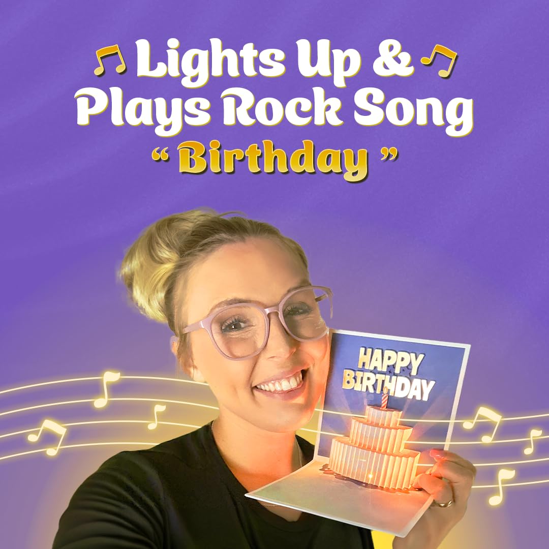 100 LED Light & Music Greeting Birthday Cards - Pop Up Happy Birthday Card for Mom, Son, Women & Men (White Cake Design) - Perfect for Birthday Parties, Gift Giving & Special Celebrations