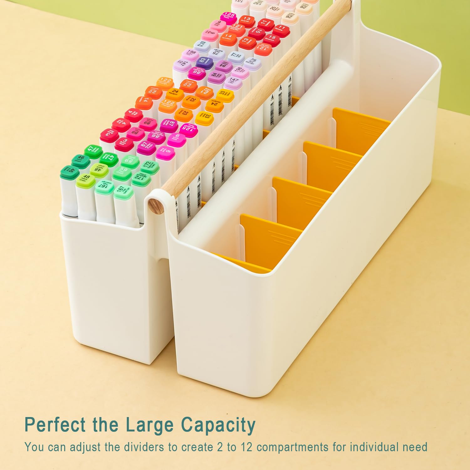 Art Supply Organizers Caddy with Handle - Large Desk & Makeup Storage Tote in White & Yellow - Perfect for Artists, Students & Office Organization
