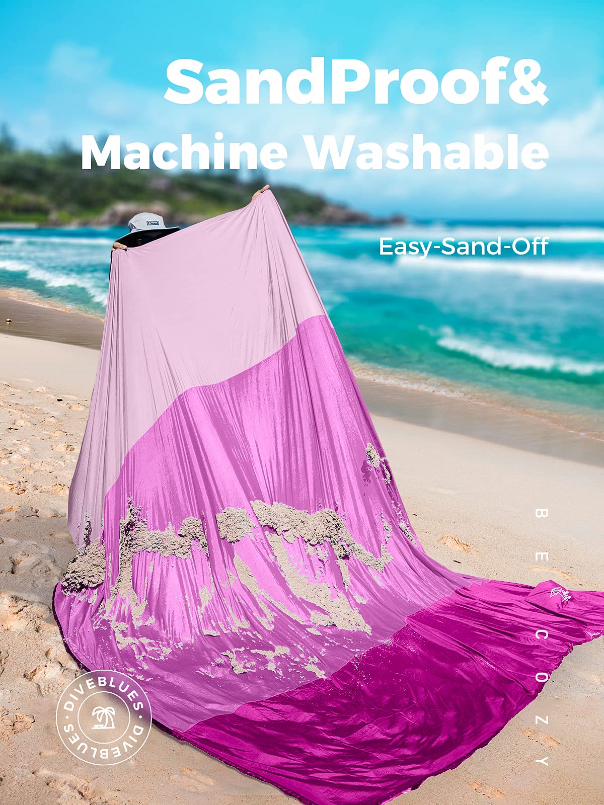 OCOOPA S09 Extra Large Waterproof Sandproof Beach Blanket - 8 Person Family Size, Windproof Parachute Nylon Material with 4 Stakes & Travel Bag - Perfect for Picnics, Camping, Outdoor Concerts and Beach Vacations