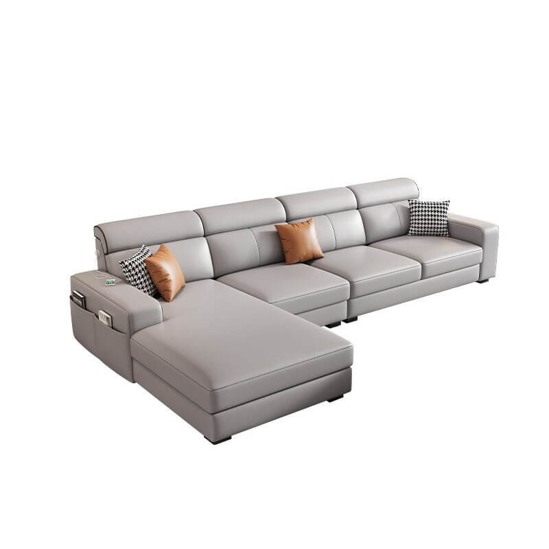 L-Shaped & Straight Sectional Sofa with USB Charging Ports - Left or Right Facing Chaise Lounge for Living Room, Home Theater & Office Spaces