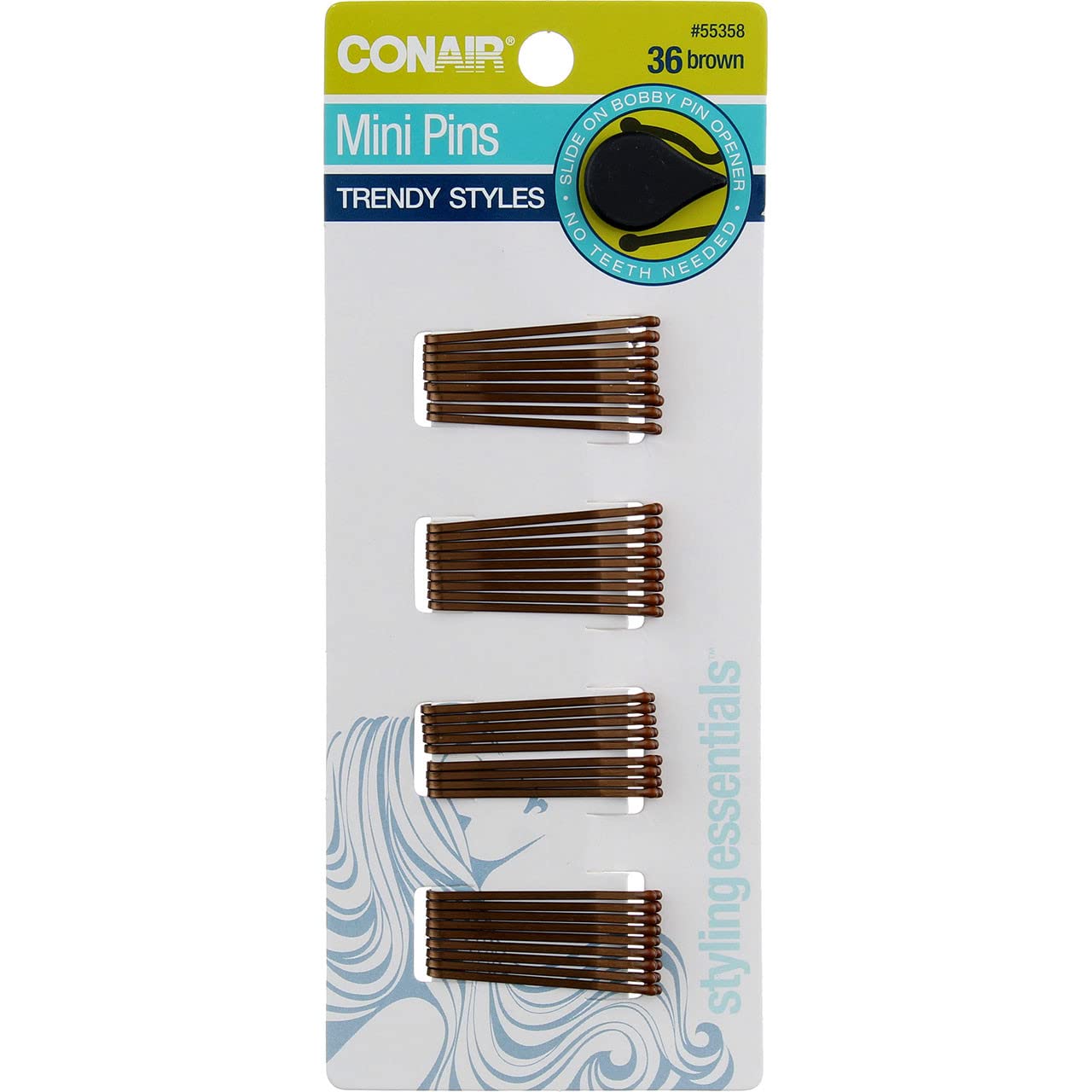 Conair Mini Hair Pins - 36pcs Brown for Styling & Updos
