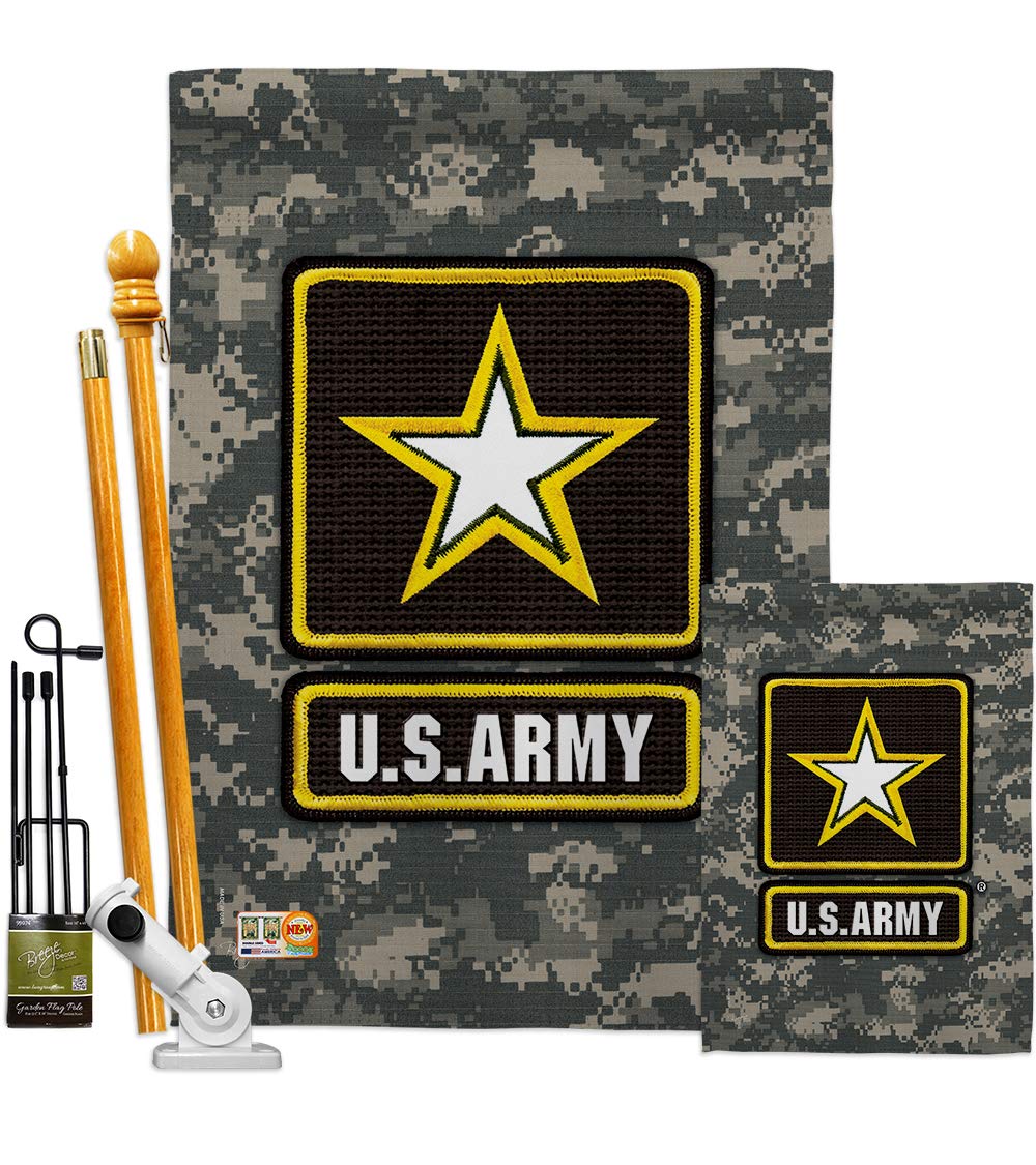 US Army Camouflage Garden House Flags Kit - Double-Sided 28x40 Inch Military Yard Banner for Armed Forces, Rangers, Veterans & Retirees | Patriotic Outdoor Decor Made in USA | Perfect for Memorial Day, Veterans Day & Front Yard Displays
