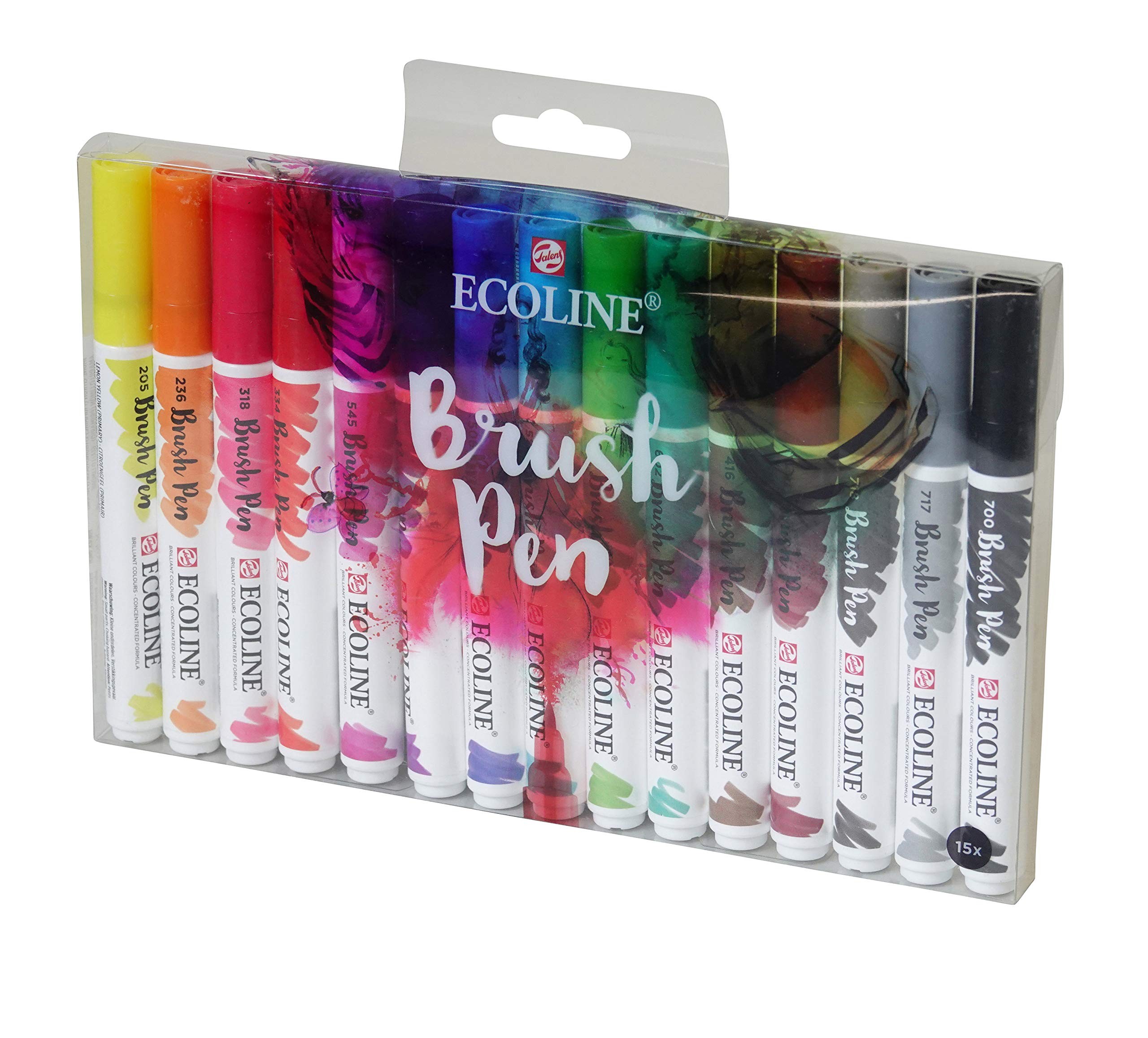 Royal Talens Ecoline Liquid Watercolor Brush Pen Set - 15 Vibrant Colors (11509003) | Perfect for Watercolor Painting, Calligraphy & Mixed Media Art Projects